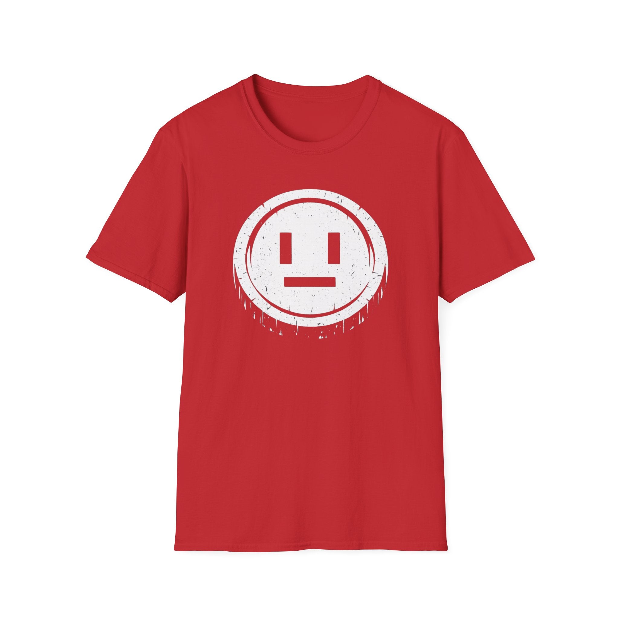 Meh Emoji Face Coin Grunge T-Shirt - Minimal Neutral Emoticon Tee