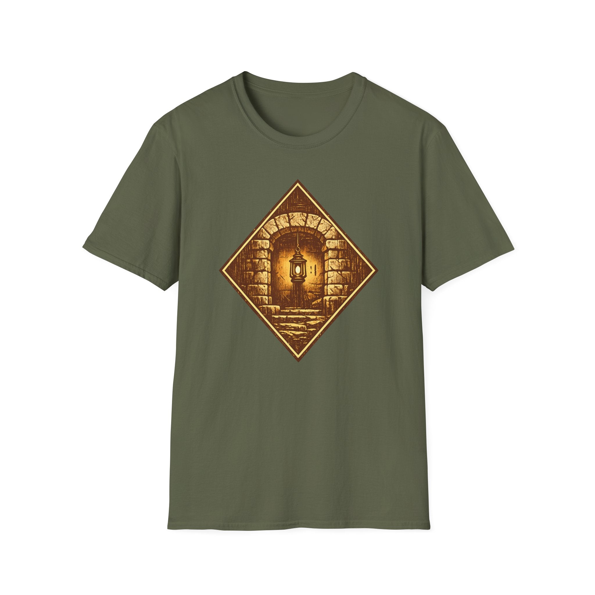 Glowing Lantern T-Shirt — Vintage Stone Diamond Pattern Tee