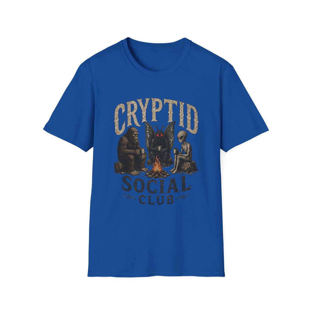Cryptid Social Club T-Shirt - Bigfoot, Mothman & Alien Retro Graphic Tee