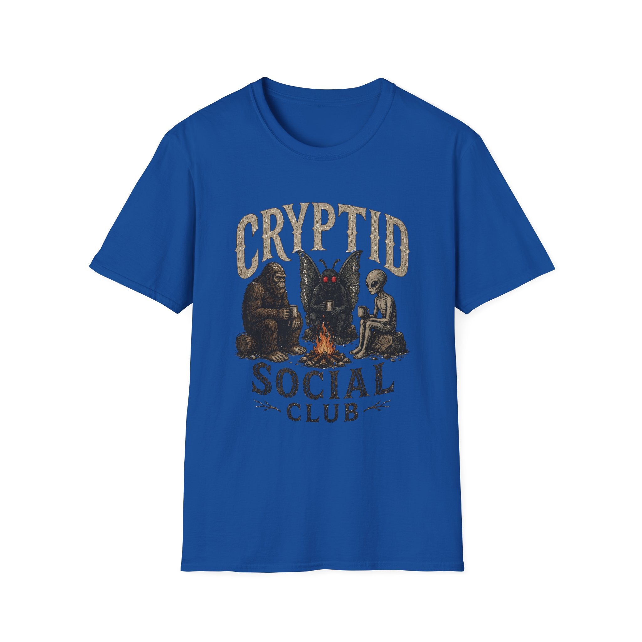 Cryptid Social Club T-Shirt - Bigfoot, Mothman & Alien Retro Graphic Tee