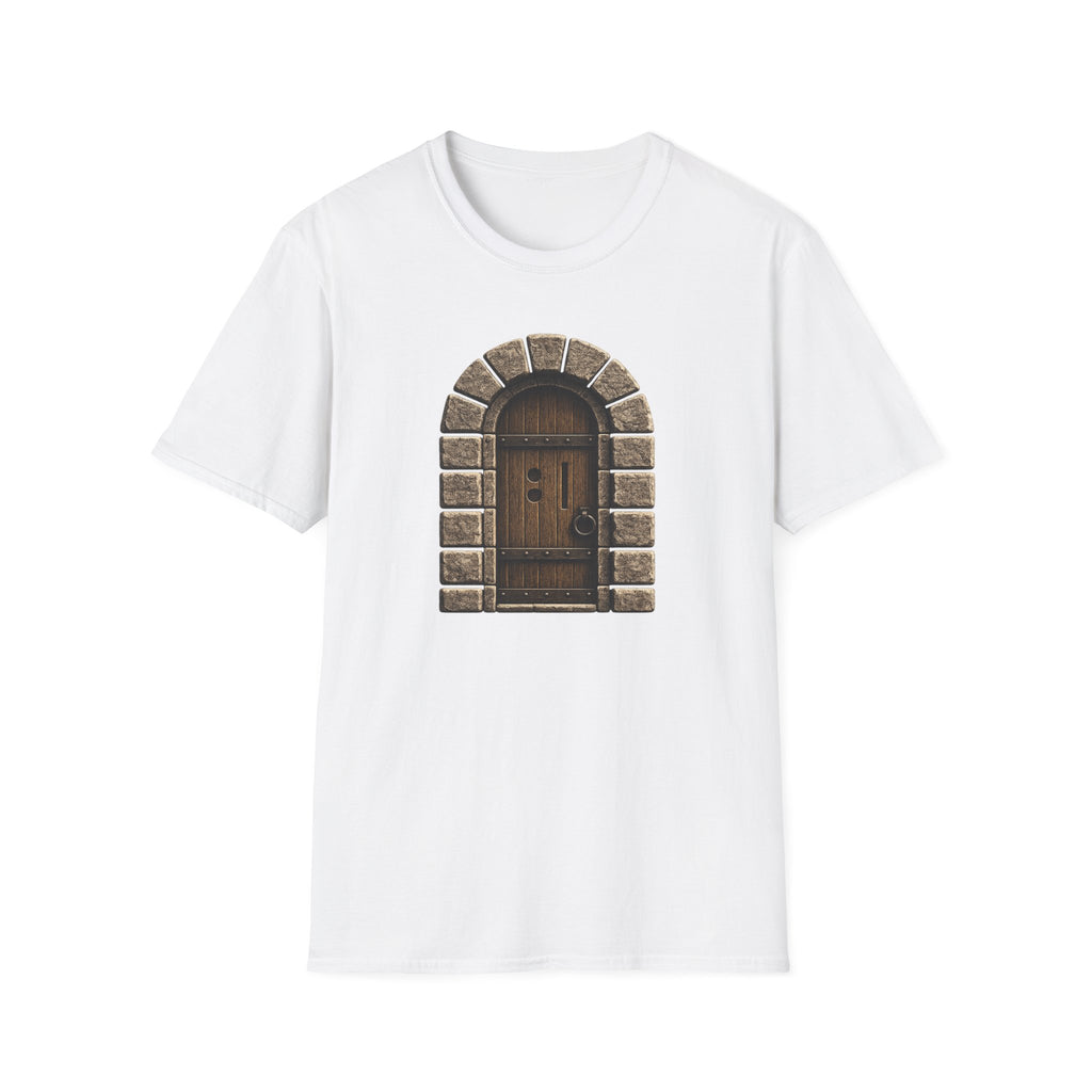 Medieval Mystery Stone Arch Door T-Shirt - Rustic Castle Entrance Graphic Tee