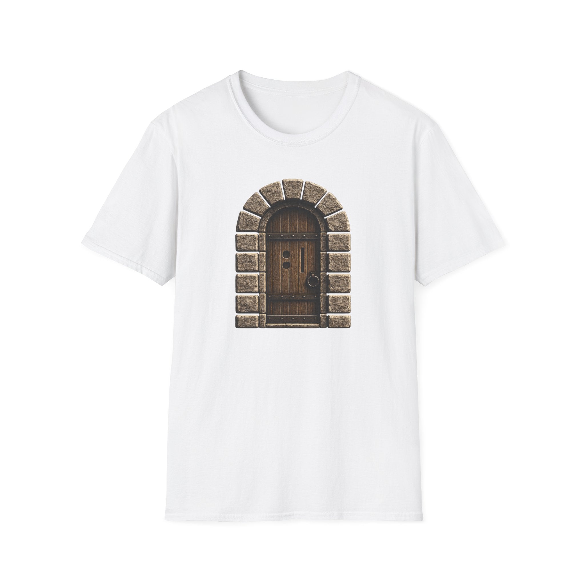 Medieval Mystery Stone Arch Door T-Shirt - Rustic Castle Entrance Graphic Tee