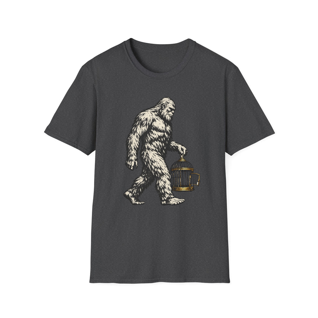 Bigfoot Carrying Birdcage Graphic Tee - Sasquatch T-Shirt