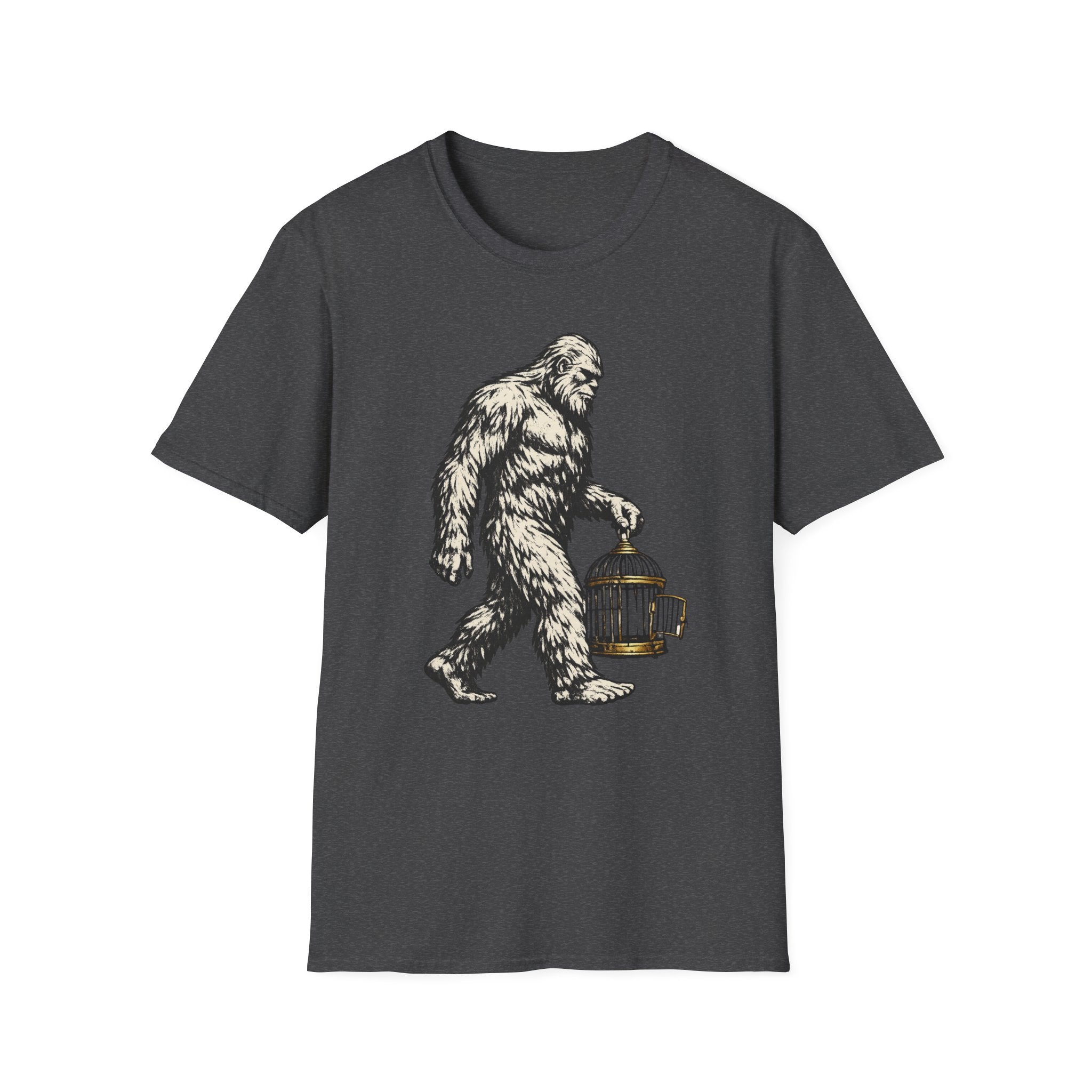 Bigfoot Carrying Birdcage Graphic Tee - Sasquatch T-Shirt