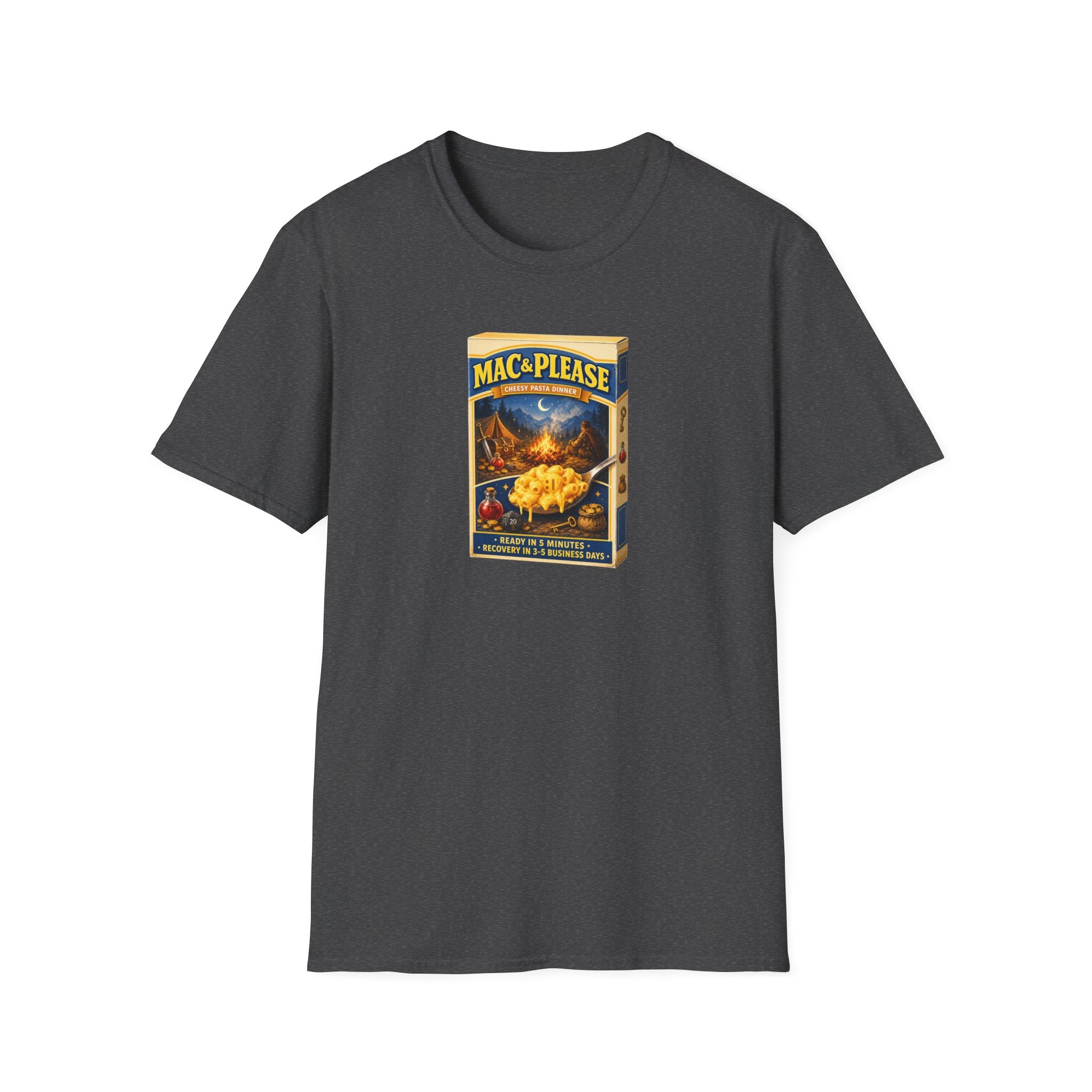 Mac & Please Vintage Boxed Dinner T-Shirt — Retro Comfort Food Graphic Tee