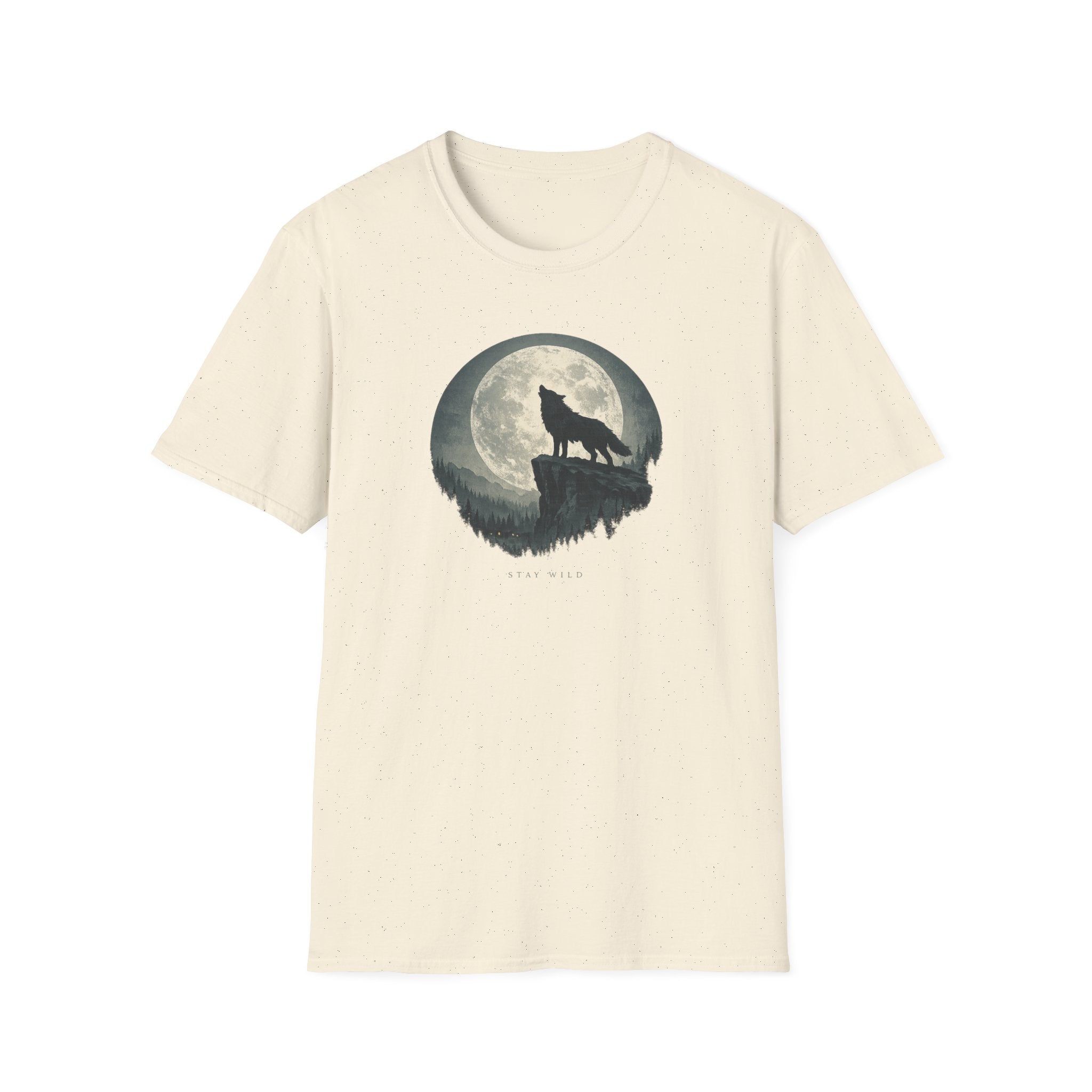 'Stay Wild' Wolf Howling at Moon T‑Shirt - Wilderness Moonlight Graphic Tee