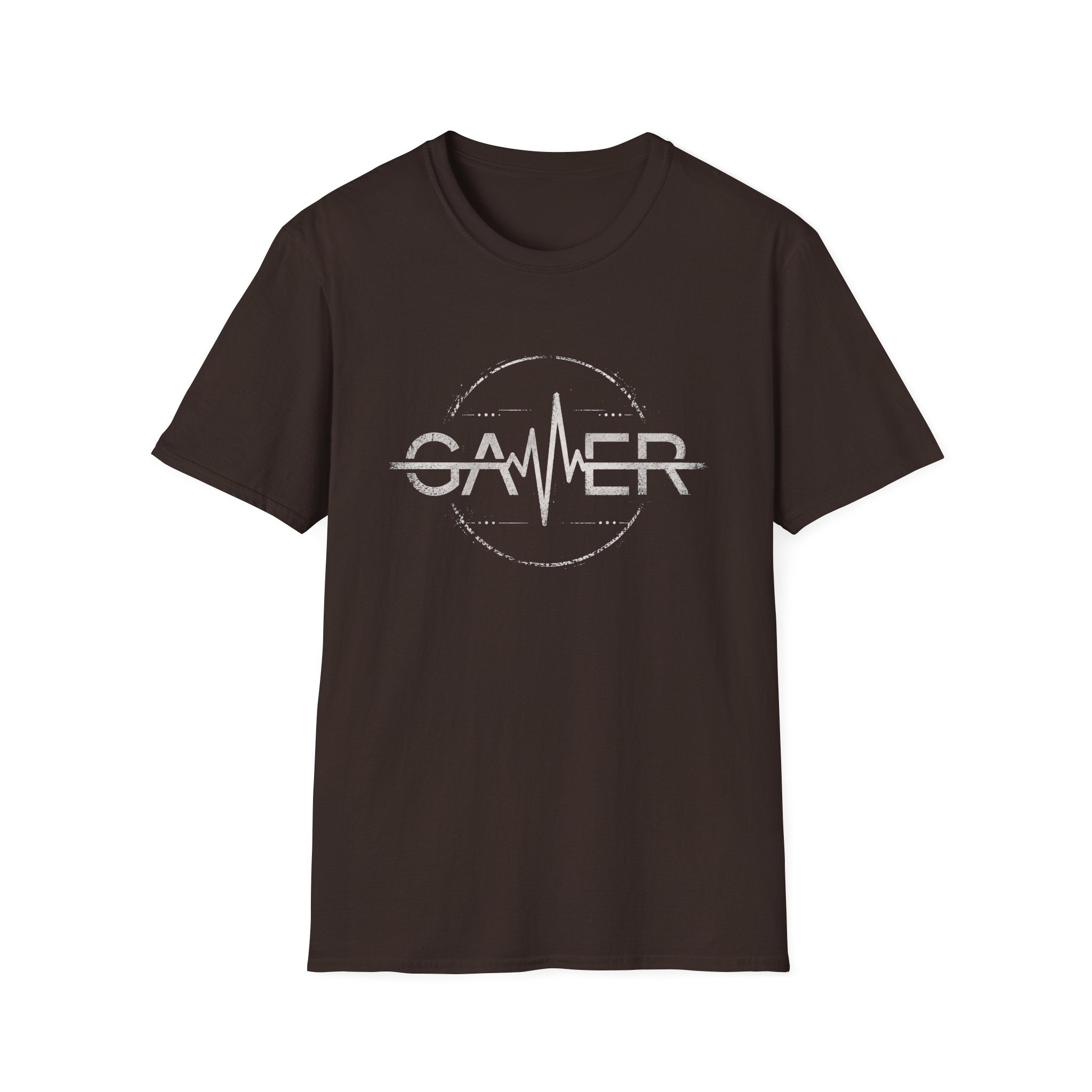 Gamer Heartbeat T‑Shirt — Retro Pulse White Writing Gaming Tee