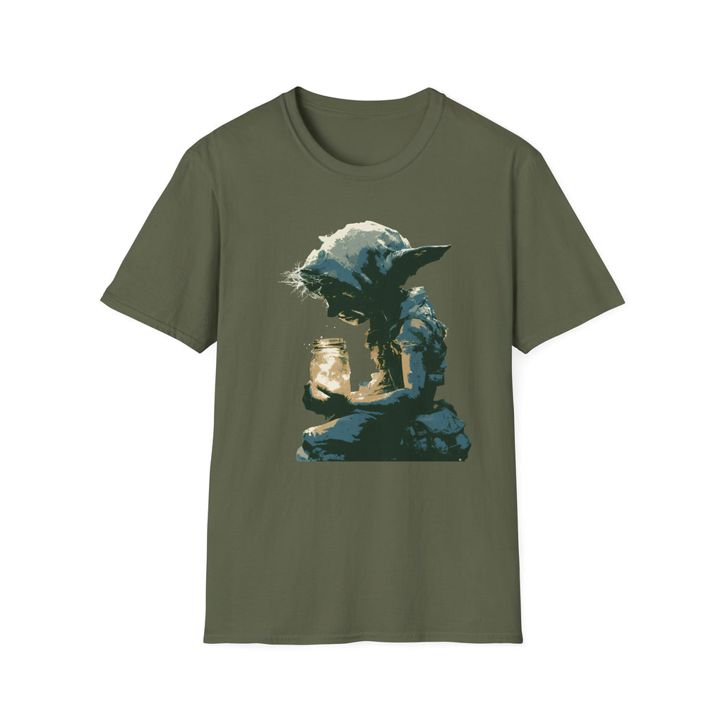 Stylish Imp Fantasy Artwork T-Shirt - Vintage Sketch Graphic Imp Holding Firefly Jar, Cute Tee
