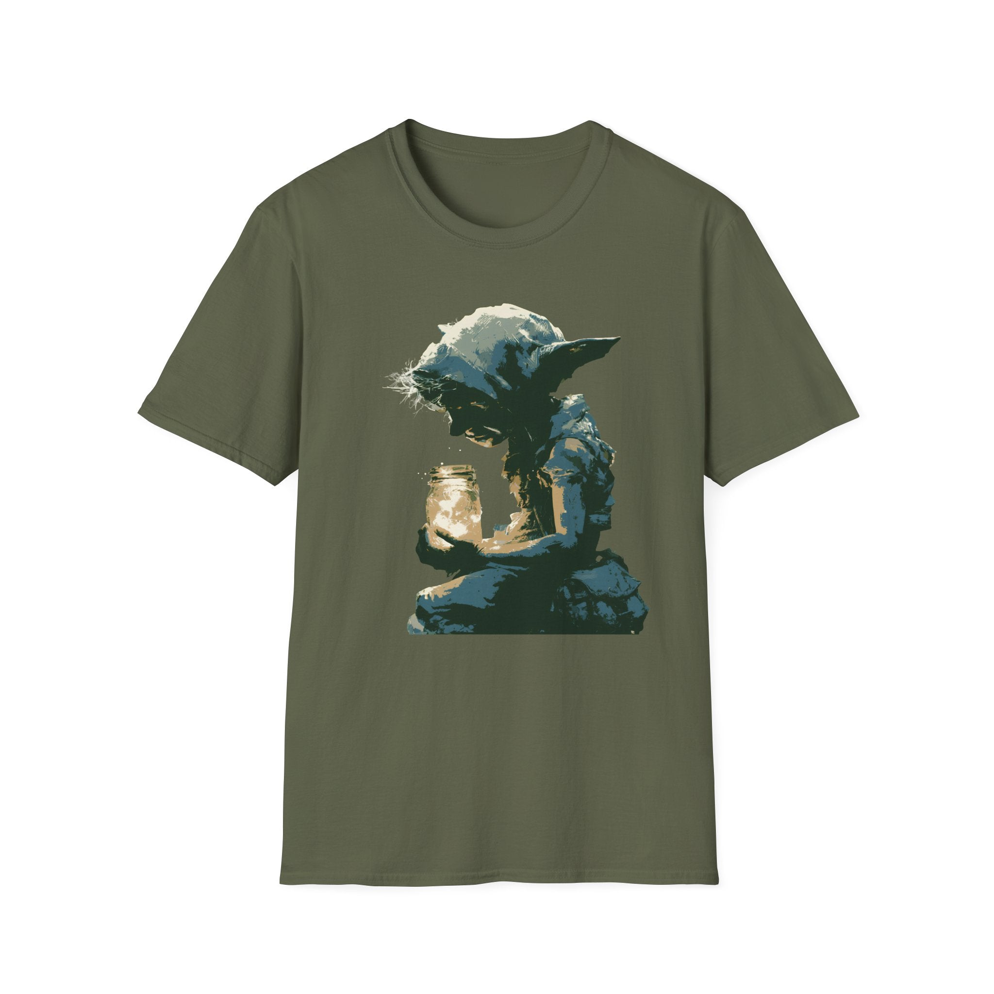 Stylish Imp Fantasy Artwork T-Shirt - Vintage Sketch Graphic Imp Holding Firefly Jar, Cute Tee