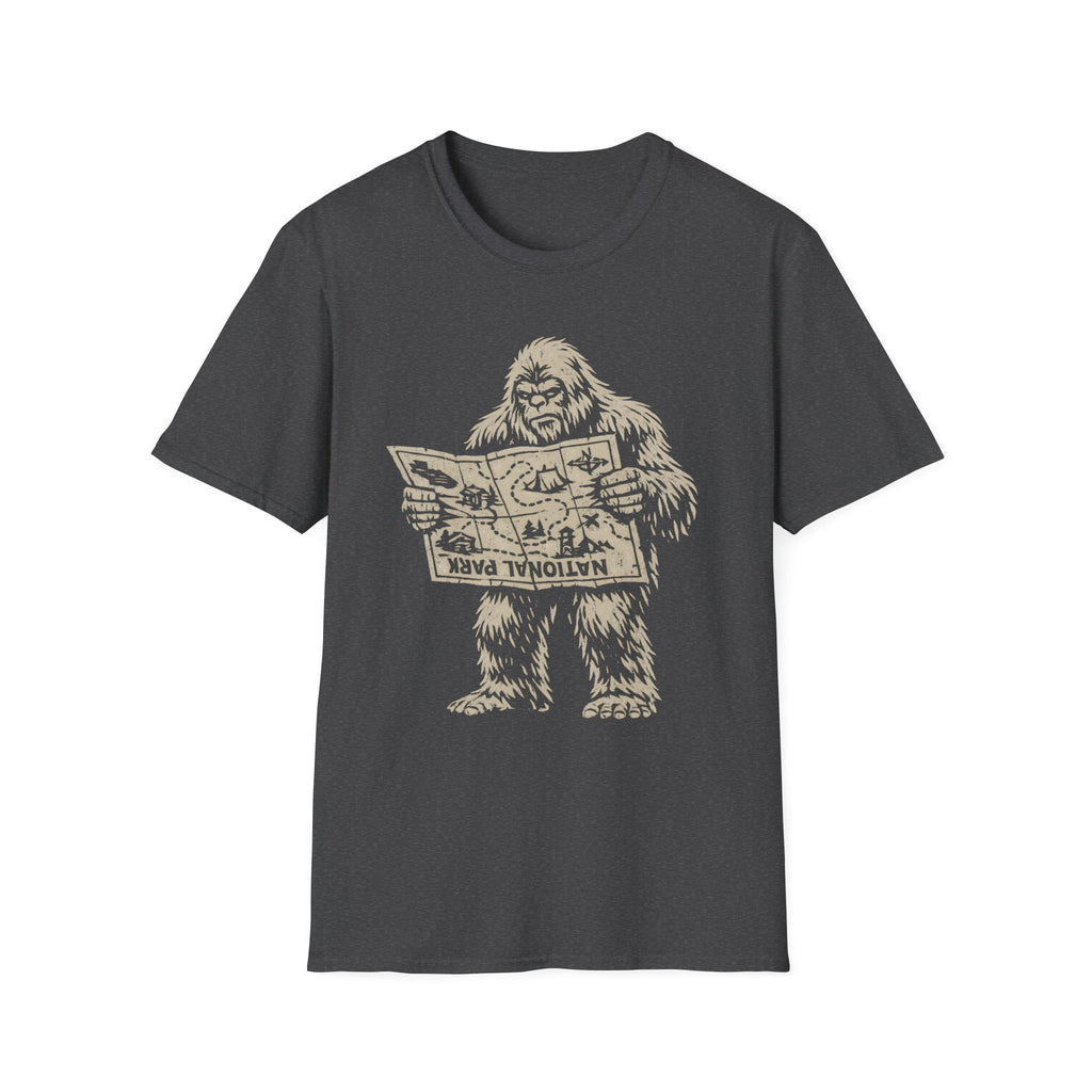 Confused Bigfoot Reading Map T-Shirt