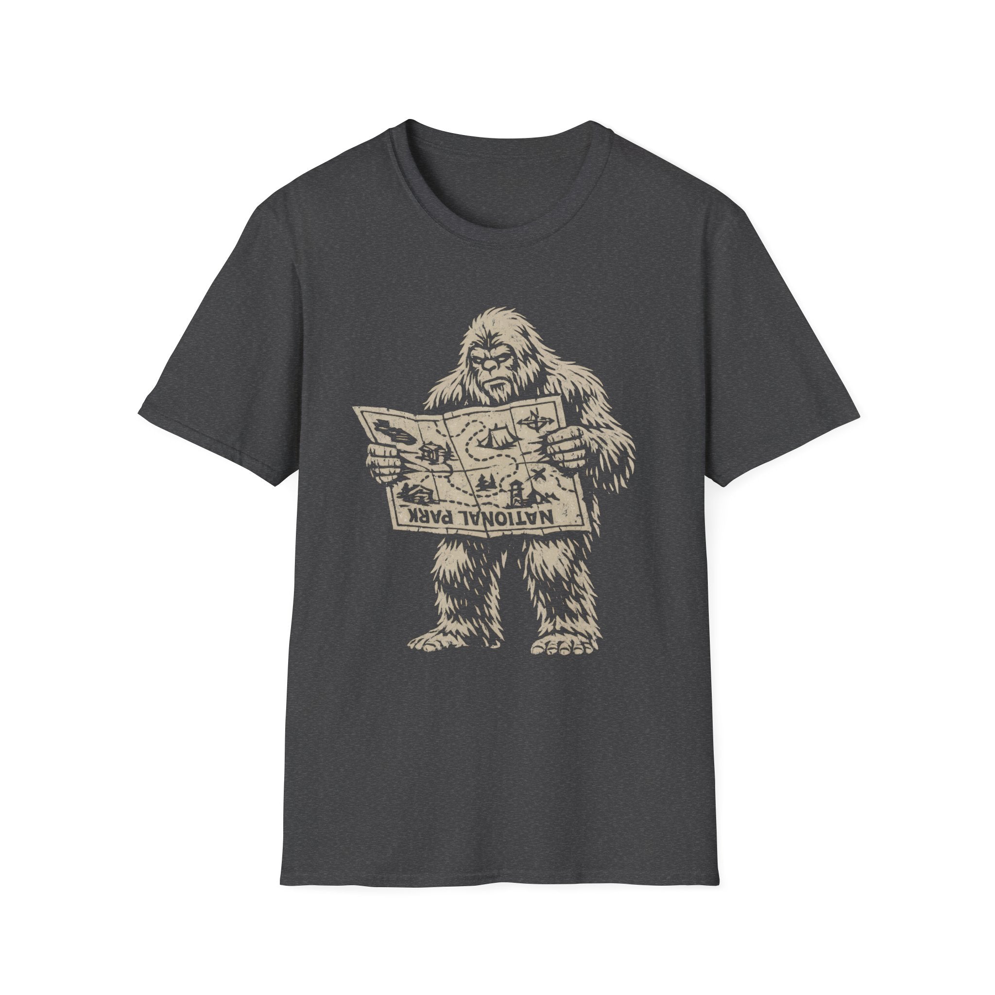 Confused Bigfoot Reading Map T-Shirt