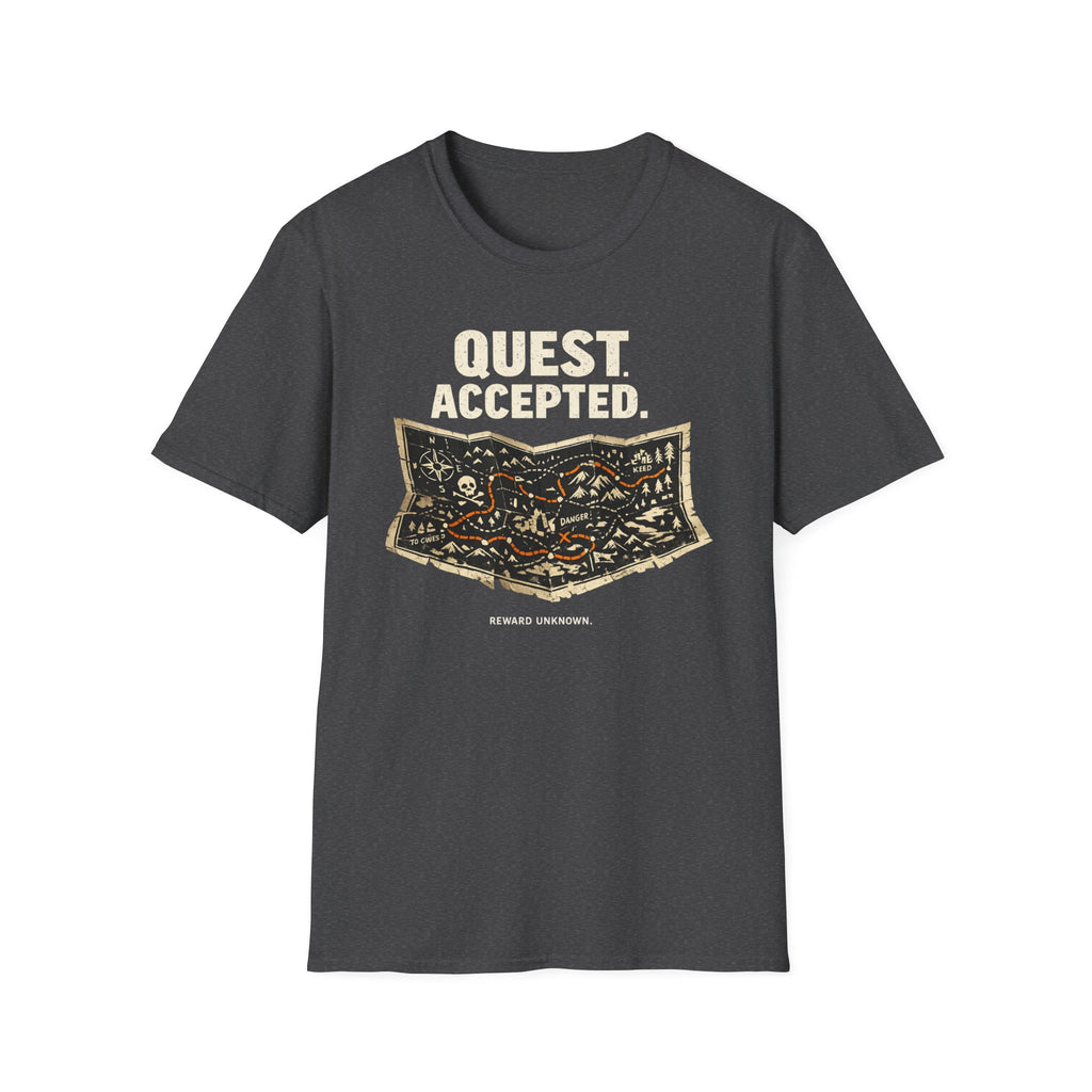 Quest Accepted, Reward Unknown T-Shirt — Vintage RPG Map Tee for Gamers & Adventurers