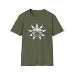 Sunset Mountain T-Shirt — Minimal Nautical Sun & Waves Graphic