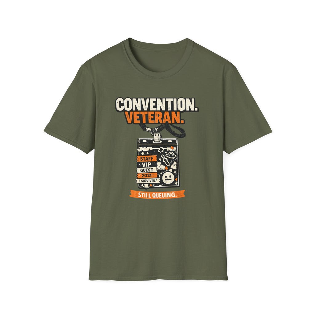 Convention Veteran T-Shirt — Vintage Badge & Lanyard Design