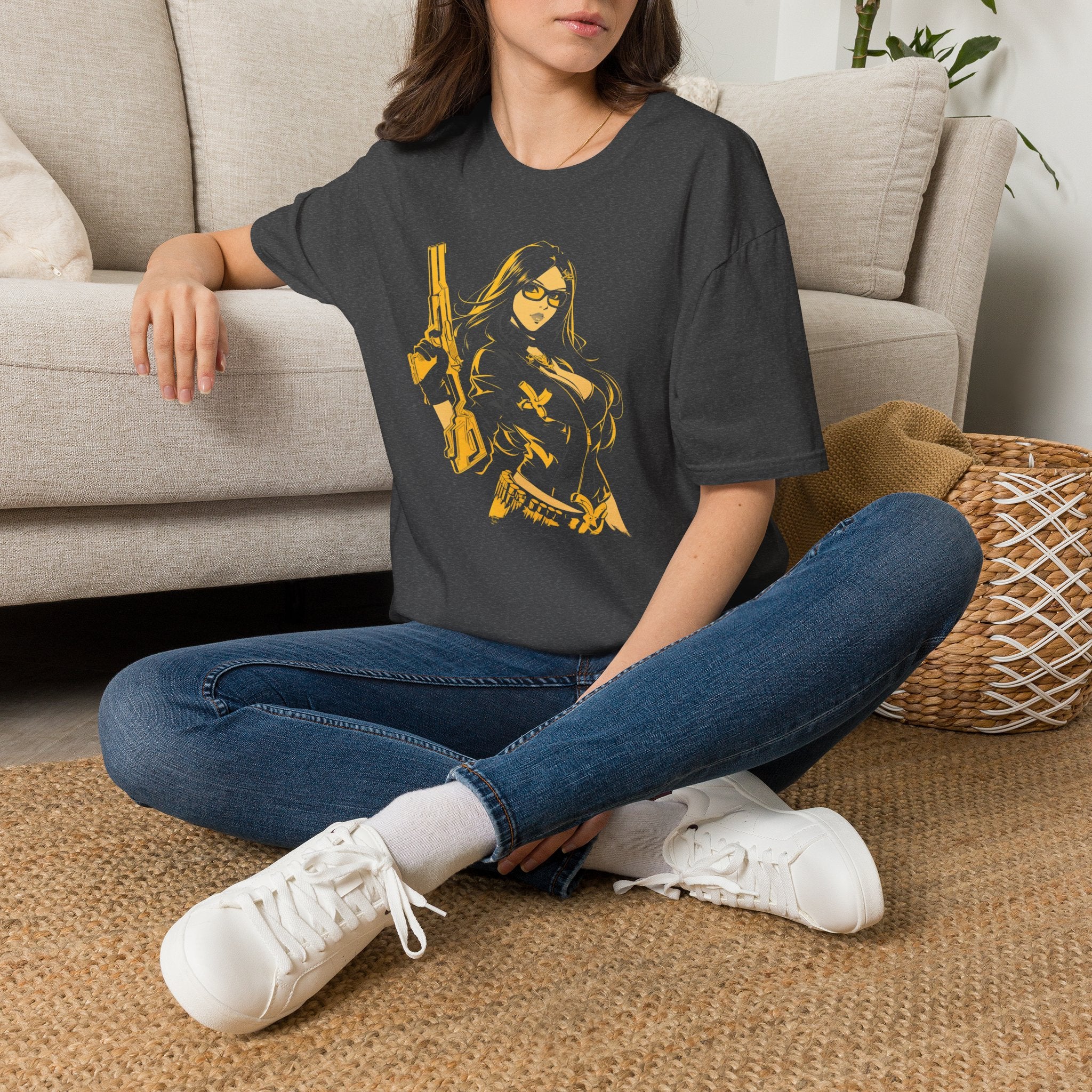 Comic Girl - Noir Femme Illustration T-Shirt