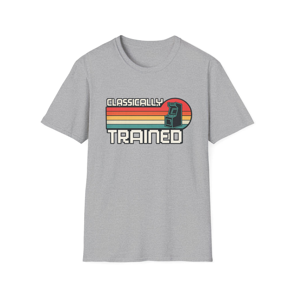 Classically Trained Retro Sunset Arcade T-Shirt - Vintage Pixel Text Gaming Tee