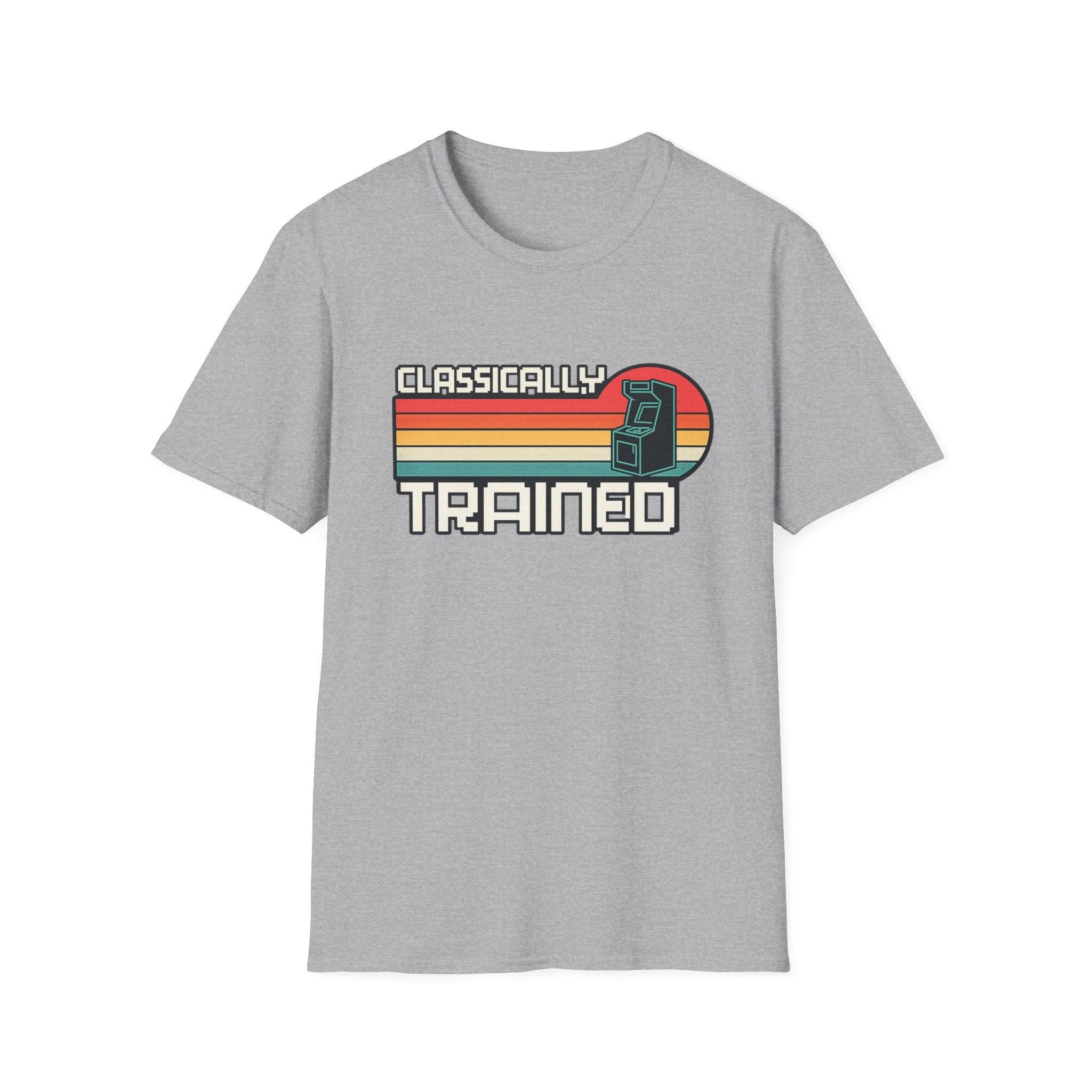 Classically Trained Retro Sunset Arcade T-Shirt - Vintage Pixel Text Gaming Tee