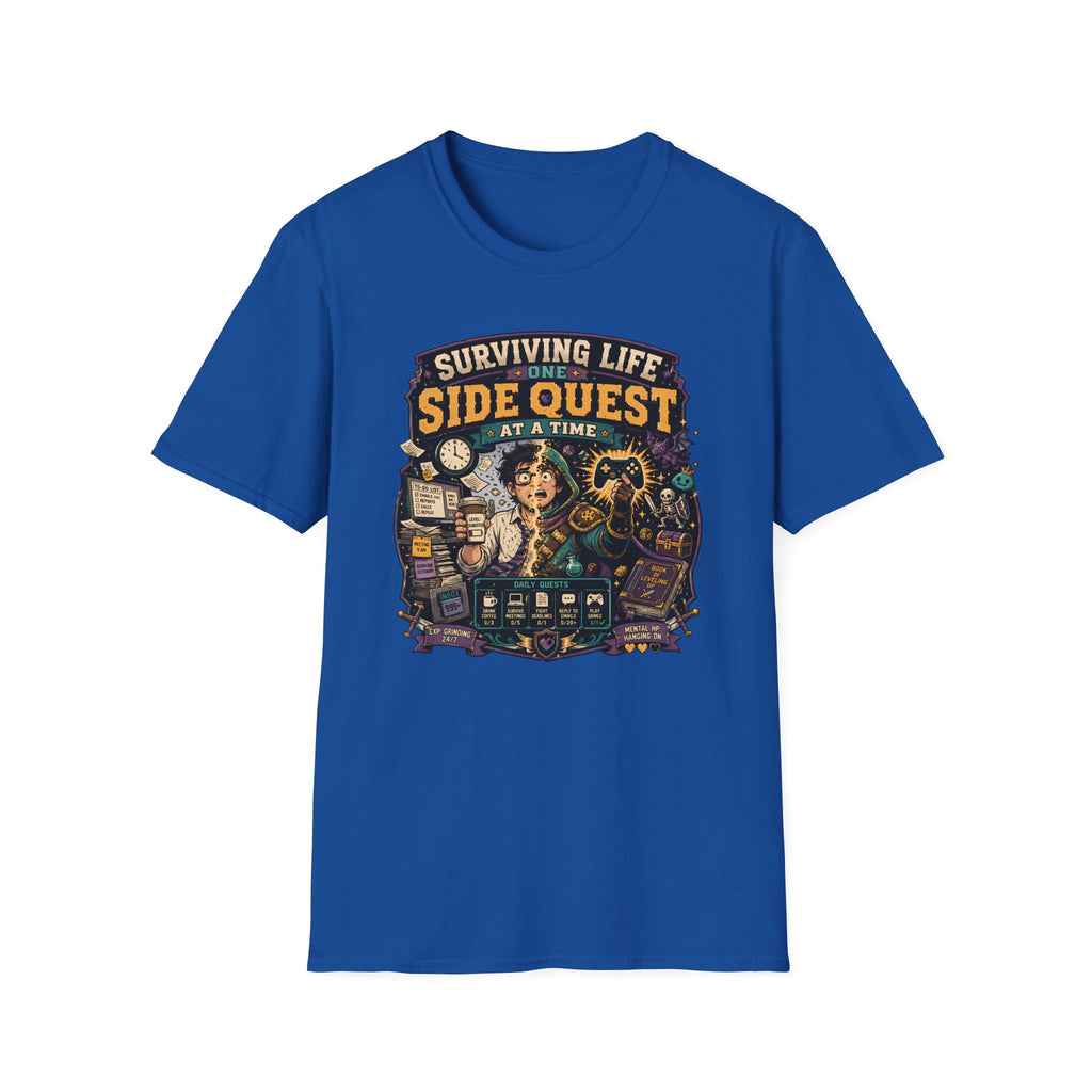 "Surviving Life One Side Quest At A Time" T-Shirt - Retro Gamers RPG Adventure Tee