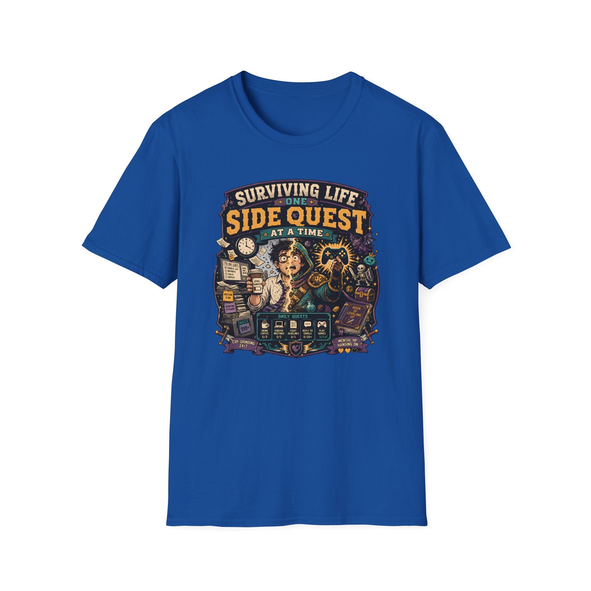 "Surviving Life One Side Quest At A Time" T-Shirt - Retro Gamers RPG Adventure Tee