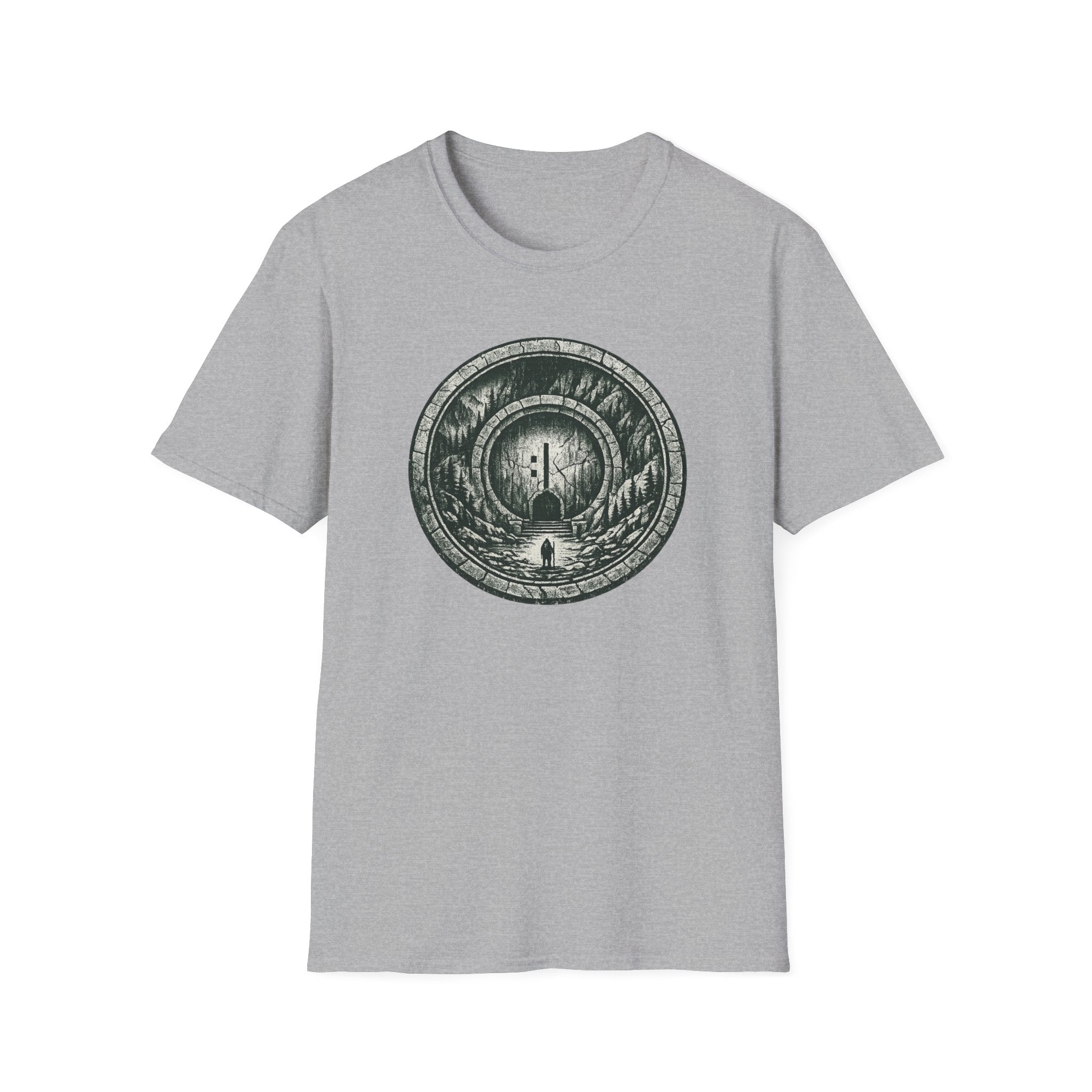 Mystic Forest Portal T-Shirt — Circular Woodland Scene with Moonlit Path