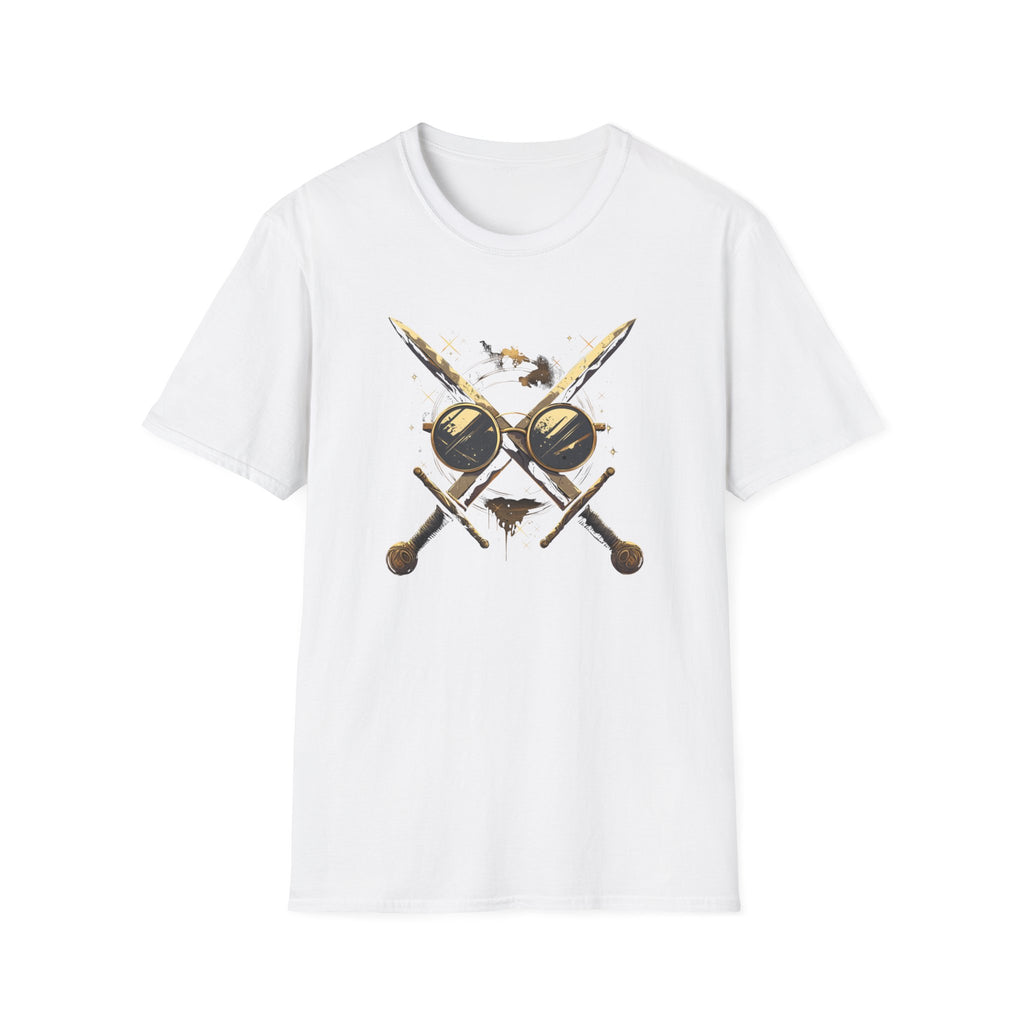 Weird Nerd Glasses Sword Face Graphic T-Shirt