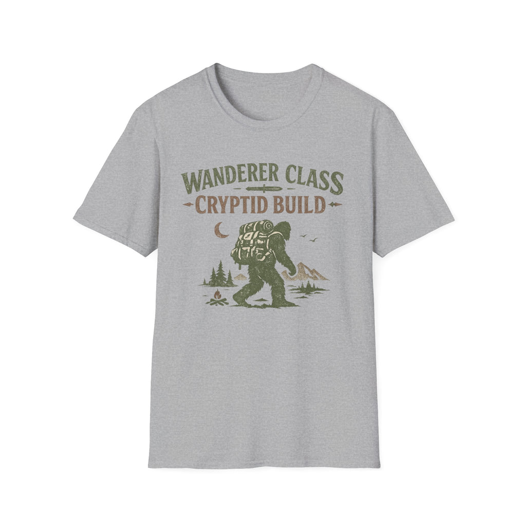Wanderer Class Cryptid Build - Bigfoot Hiking Graphic T-Shirt