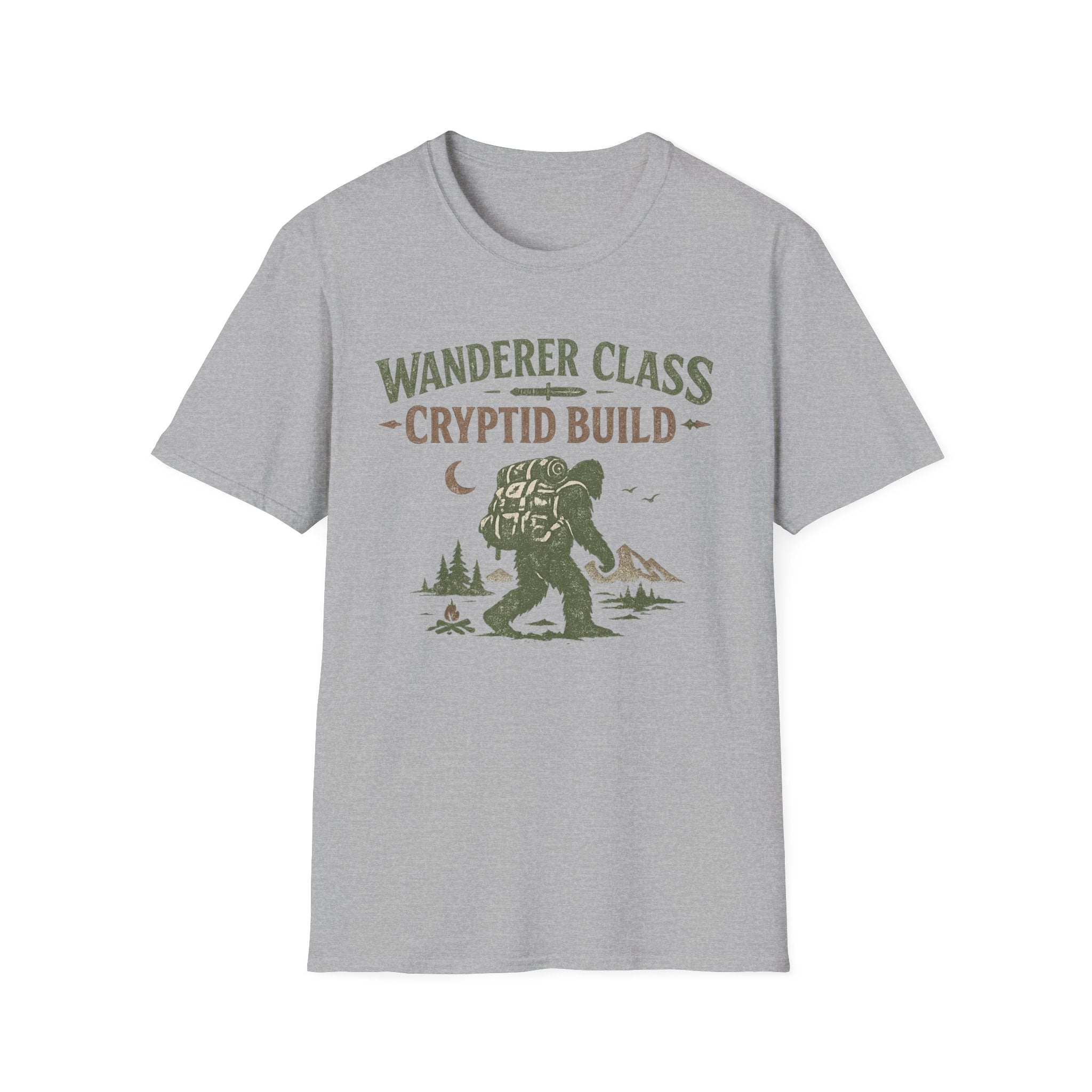 Wanderer Class Cryptid Build - Bigfoot Hiking Graphic T-Shirt
