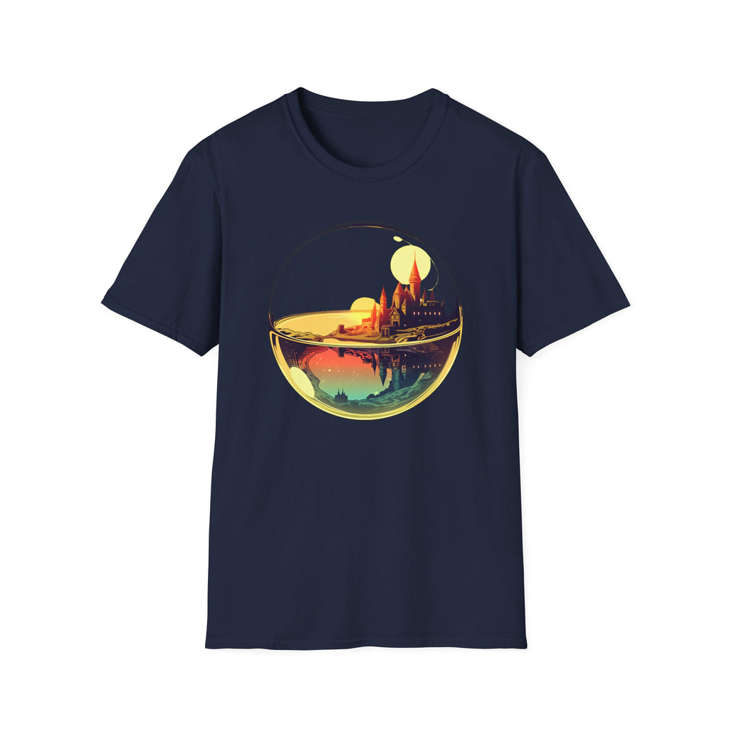 Fantasy Castle in Crystal Ball T-Shirt - Glass Orb Sunset Illustration
