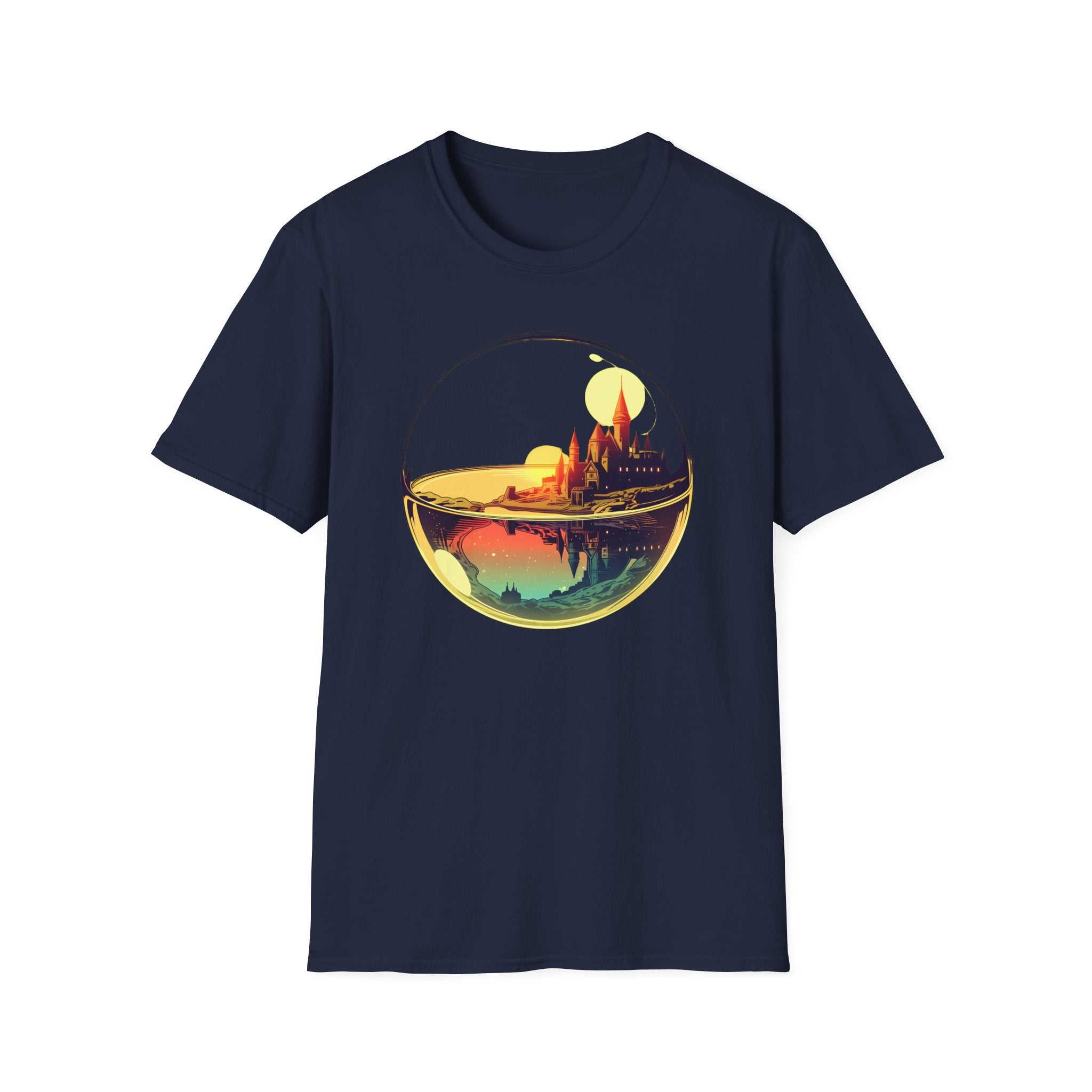 Fantasy Castle in Crystal Ball T-Shirt - Glass Orb Sunset Illustration