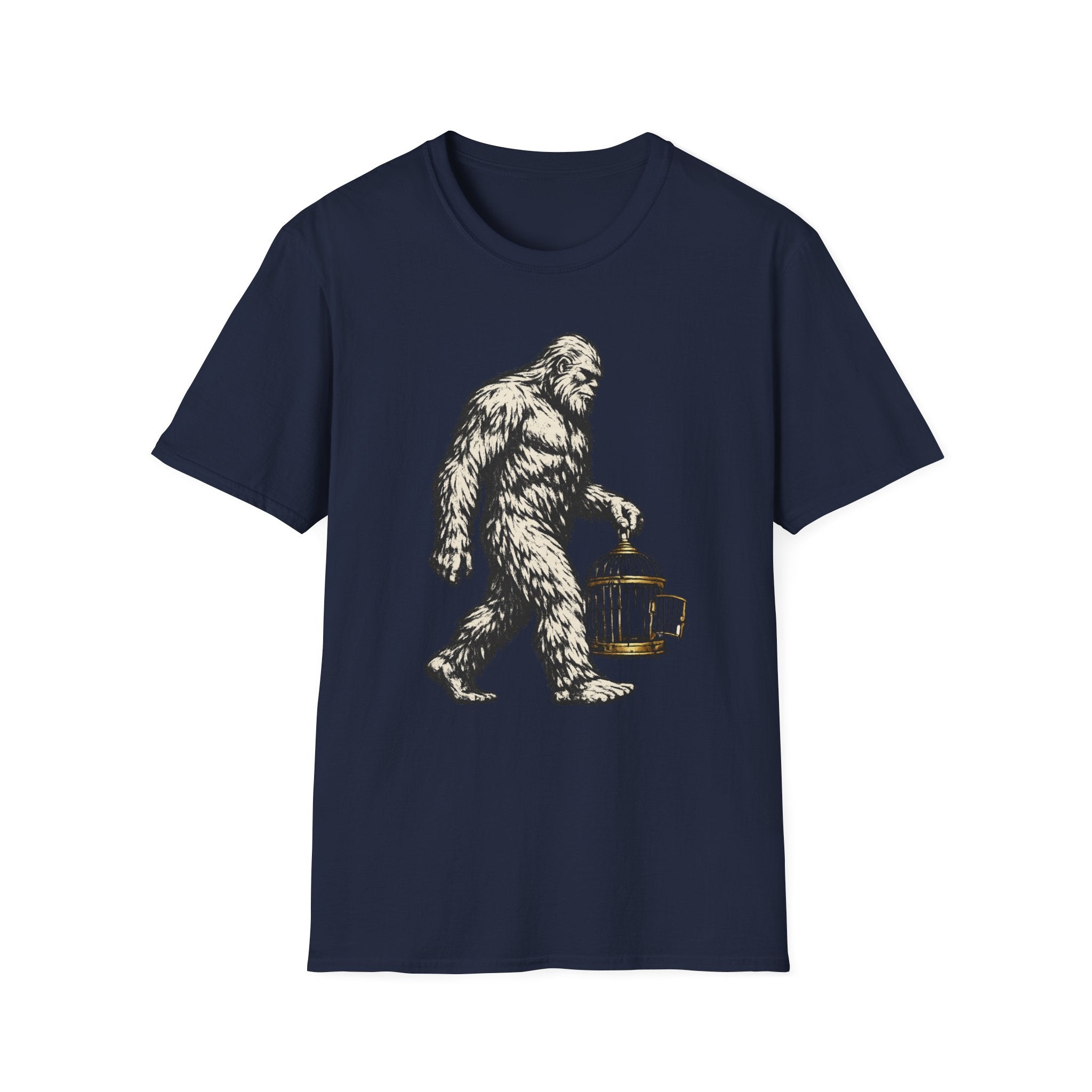 Bigfoot Carrying Birdcage Graphic Tee - Sasquatch T-Shirt