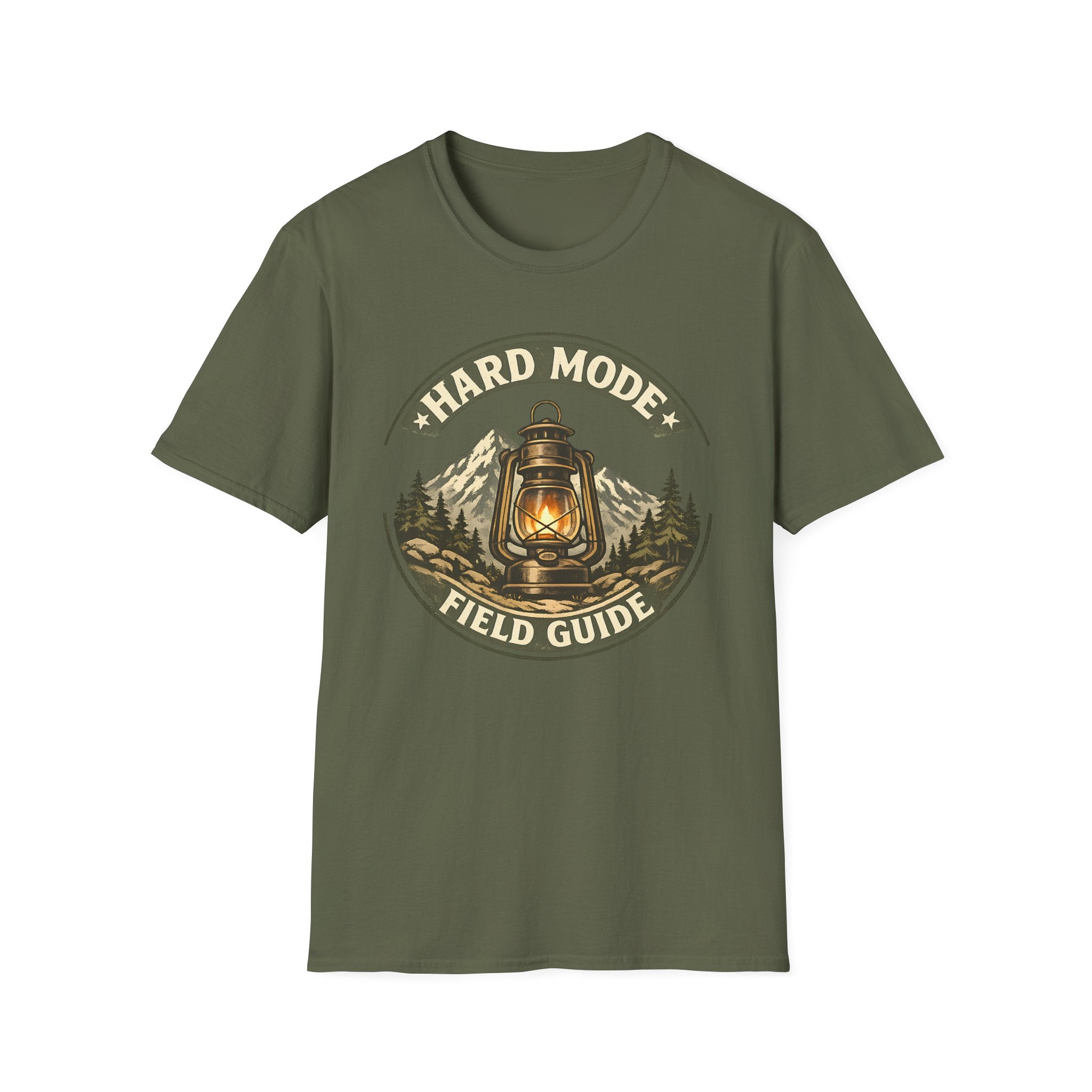 Hard Mode Field Guide T-Shirt - Vintage Lantern Mountain Fantasy Tee