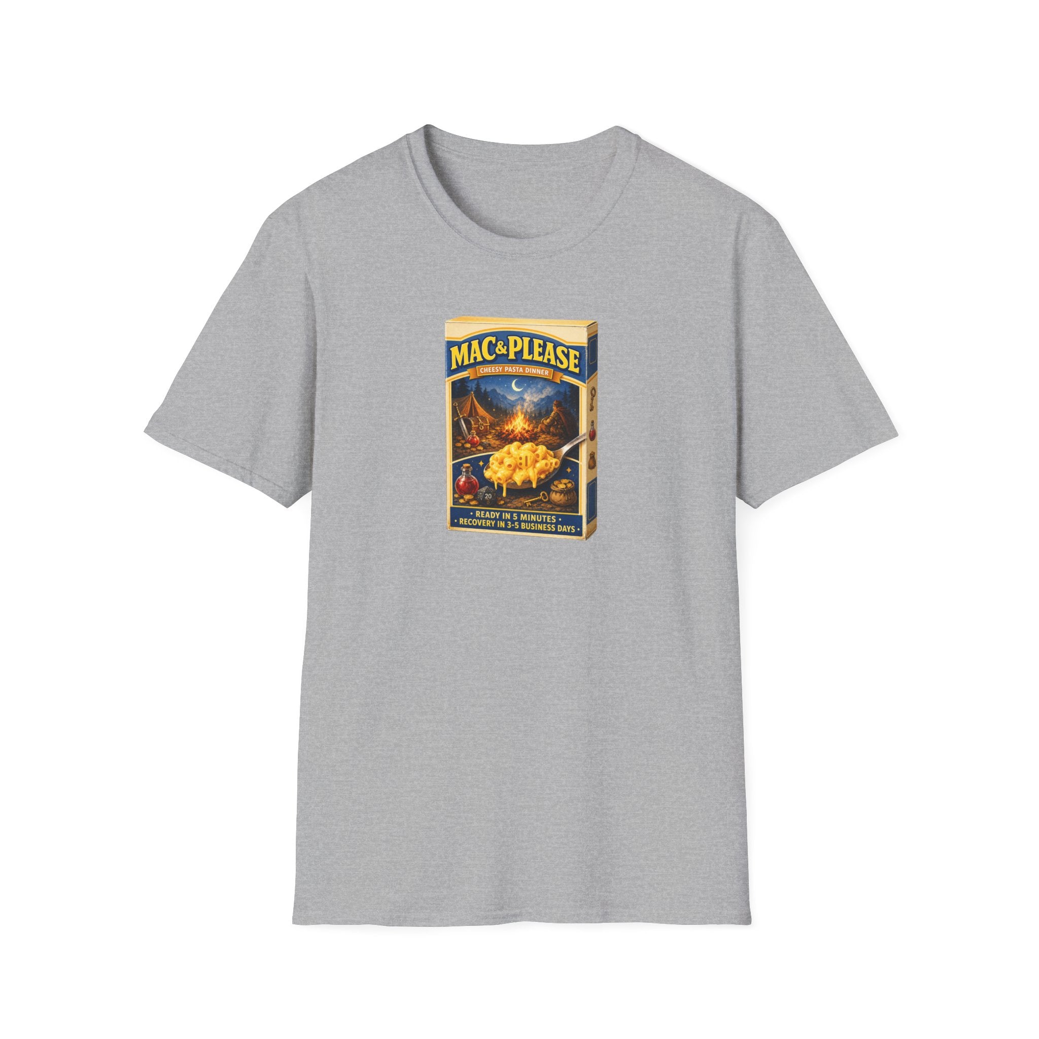 Mac & Please Vintage Boxed Dinner T-Shirt — Retro Comfort Food Graphic Tee