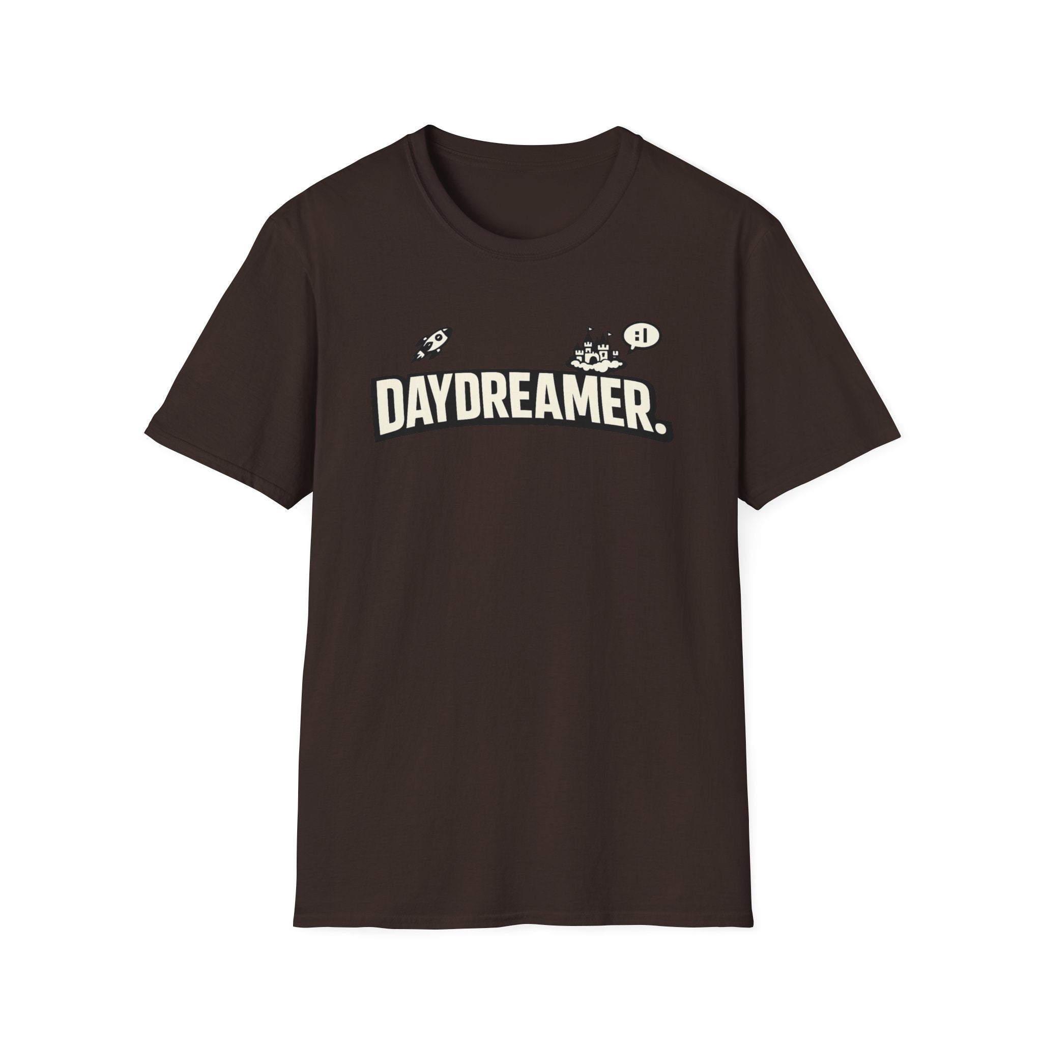 Daydreamer Graphic T-Shirt — Retro Rocket & Castle Design