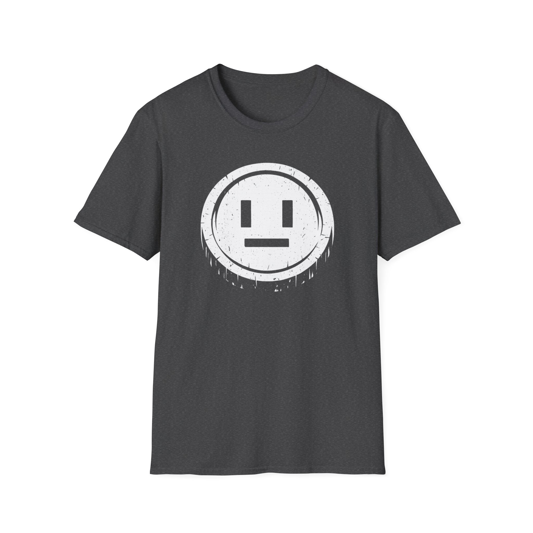 Meh Emoji Face Coin Grunge T-Shirt - Minimal Neutral Emoticon Tee