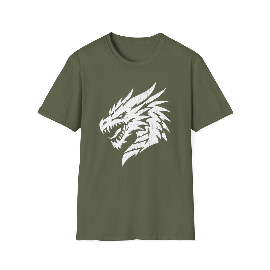 Dragon Head Graphic T-Shirt - Fierce White Mythical Creature Tee