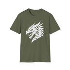 Dragon Head Graphic T-Shirt - Fierce White Mythical Creature Tee