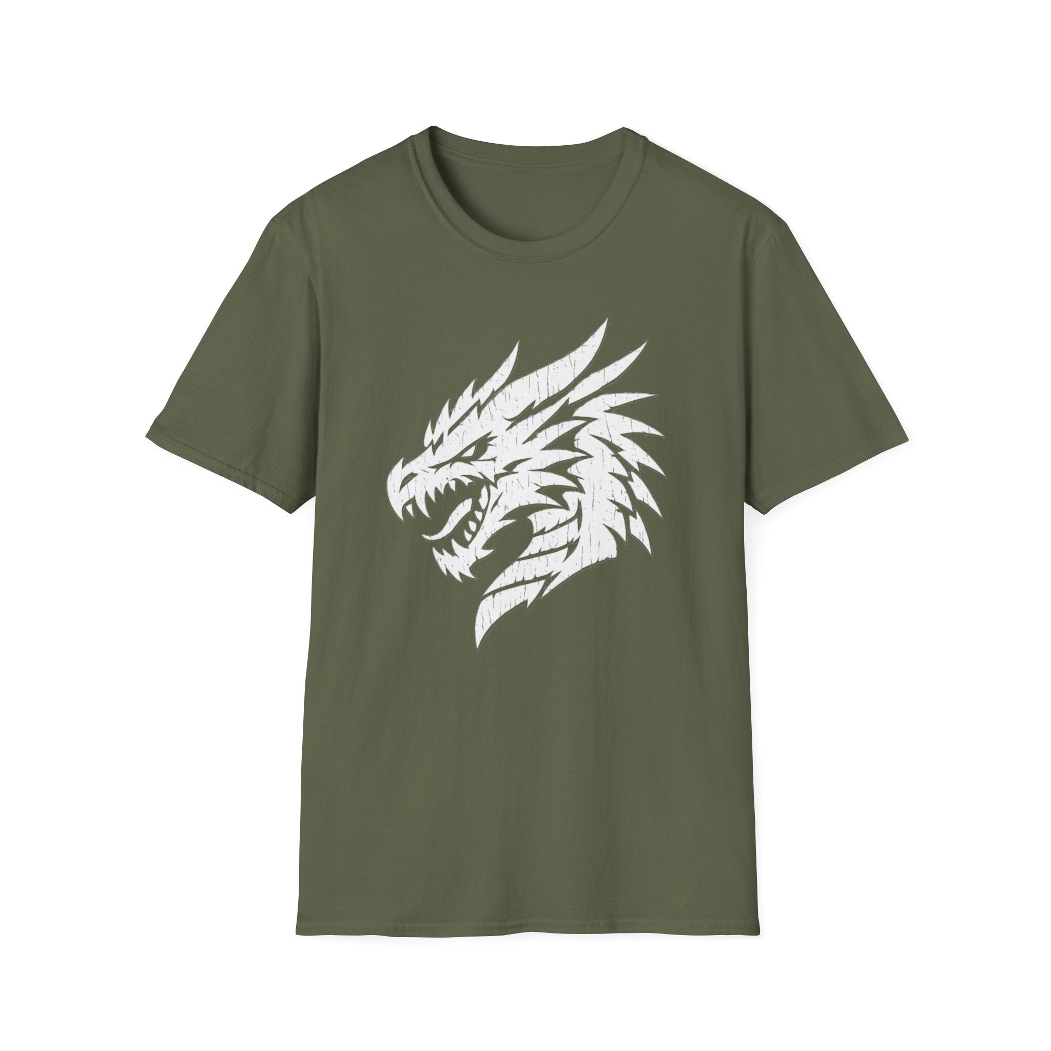Dragon Head Graphic T-Shirt - Fierce White Mythical Creature Tee