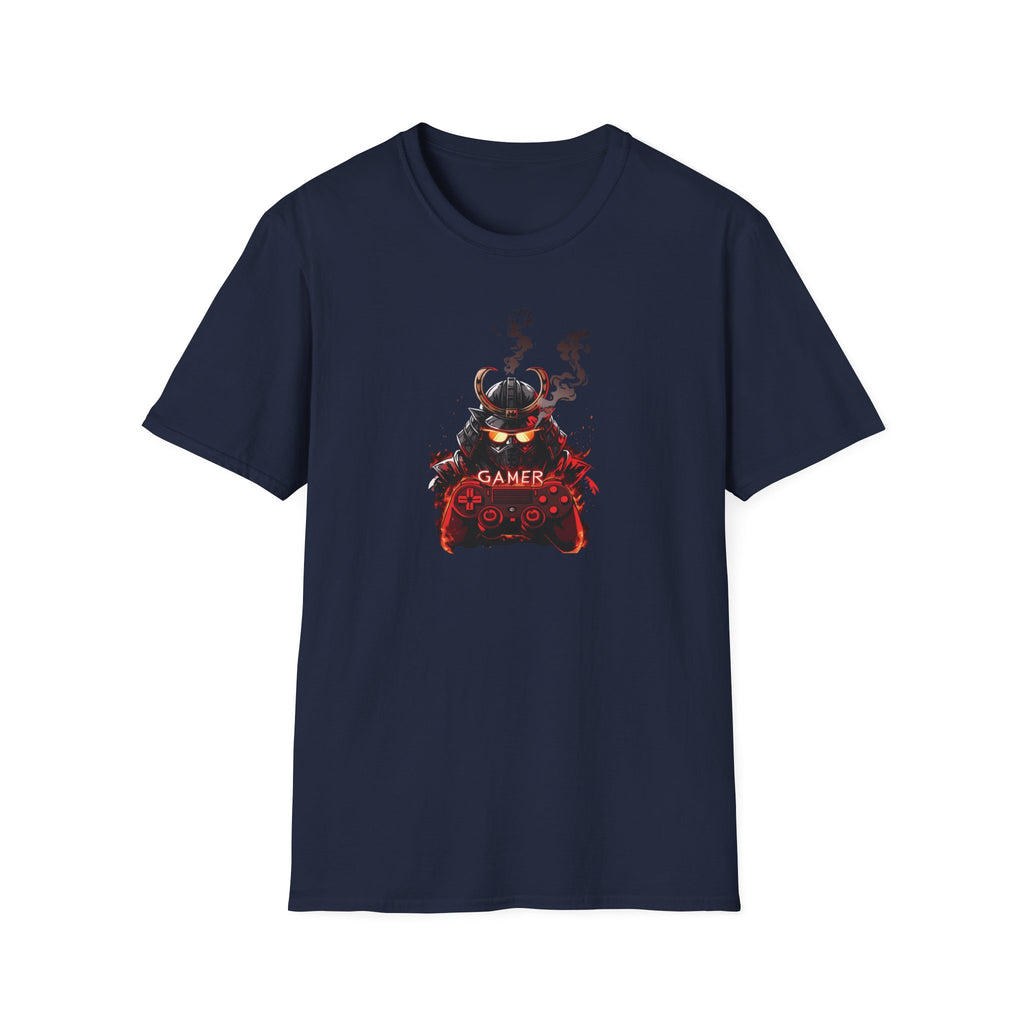 Samurai Gamer T-Shirt - Fiery Gaming Helmet Design