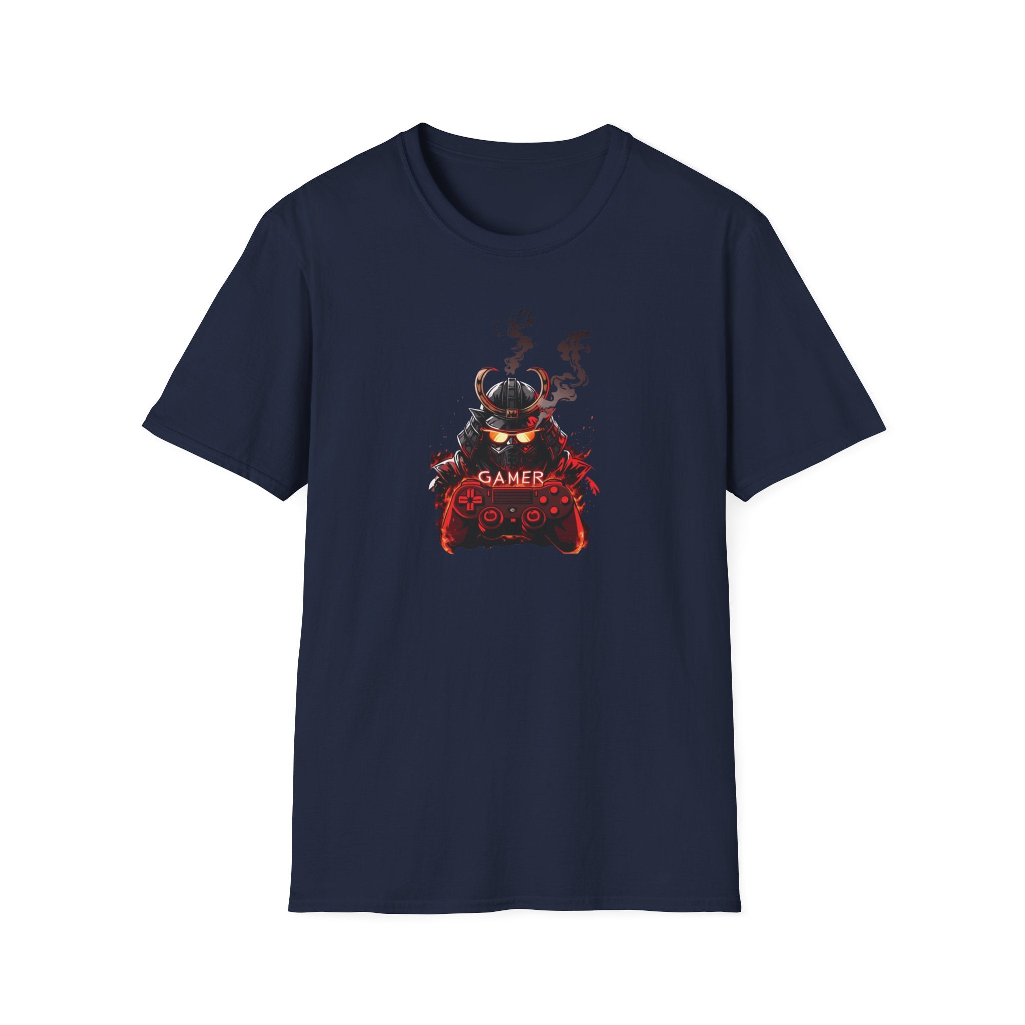 Samurai Gamer T-Shirt - Fiery Gaming Helmet Design