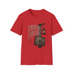 Creature Crossing T-Shirt - Rustic Lantern & Caution Adventure Tee