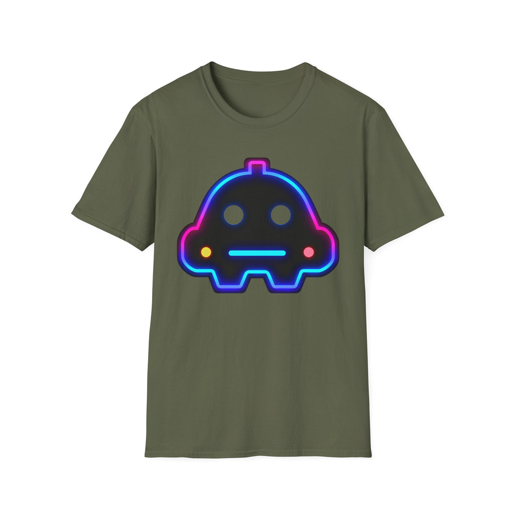 Neon Robot Tee - Retro Glowing Cute Bot Graphic T-Shirt