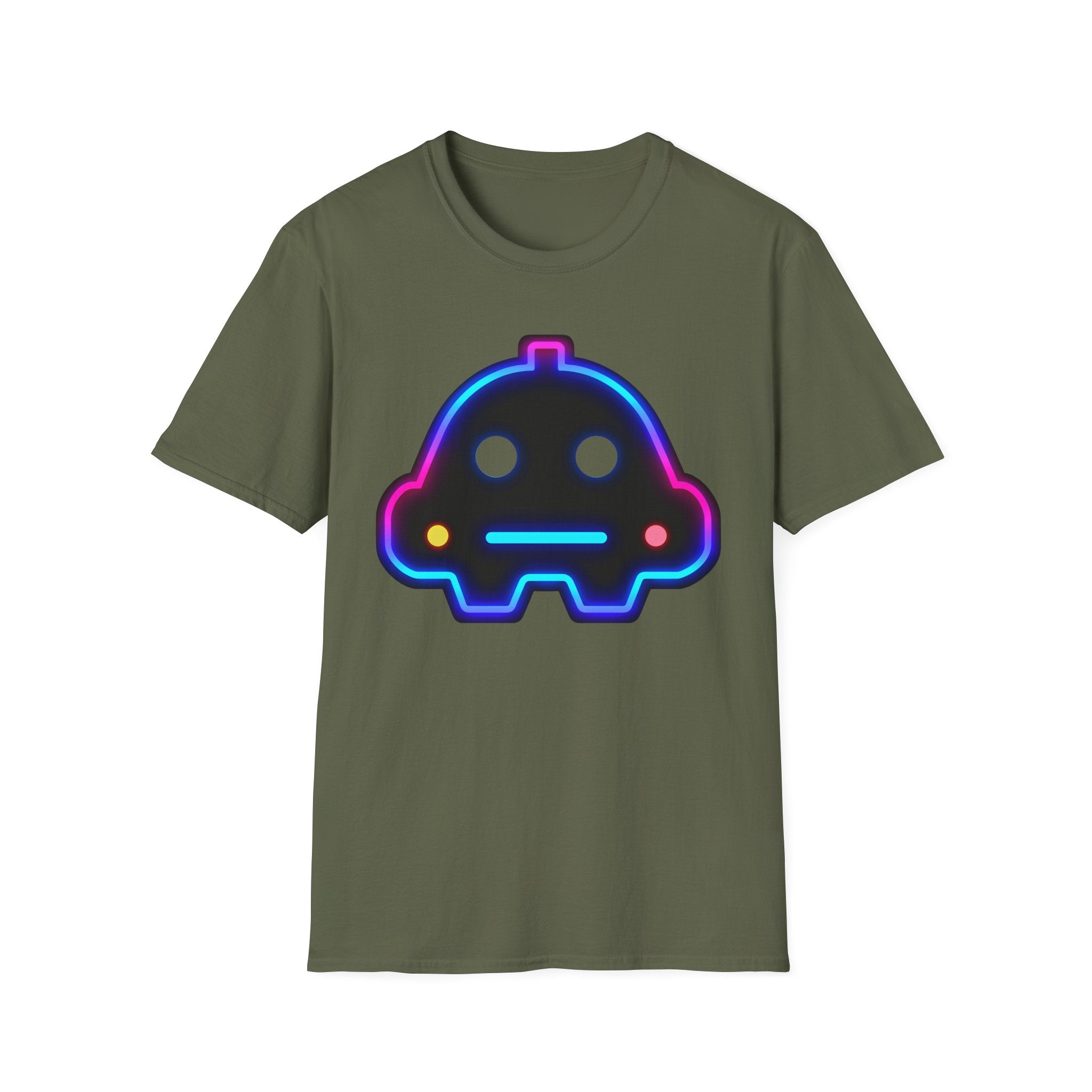 Neon Robot Tee - Retro Glowing Cute Bot Graphic T-Shirt