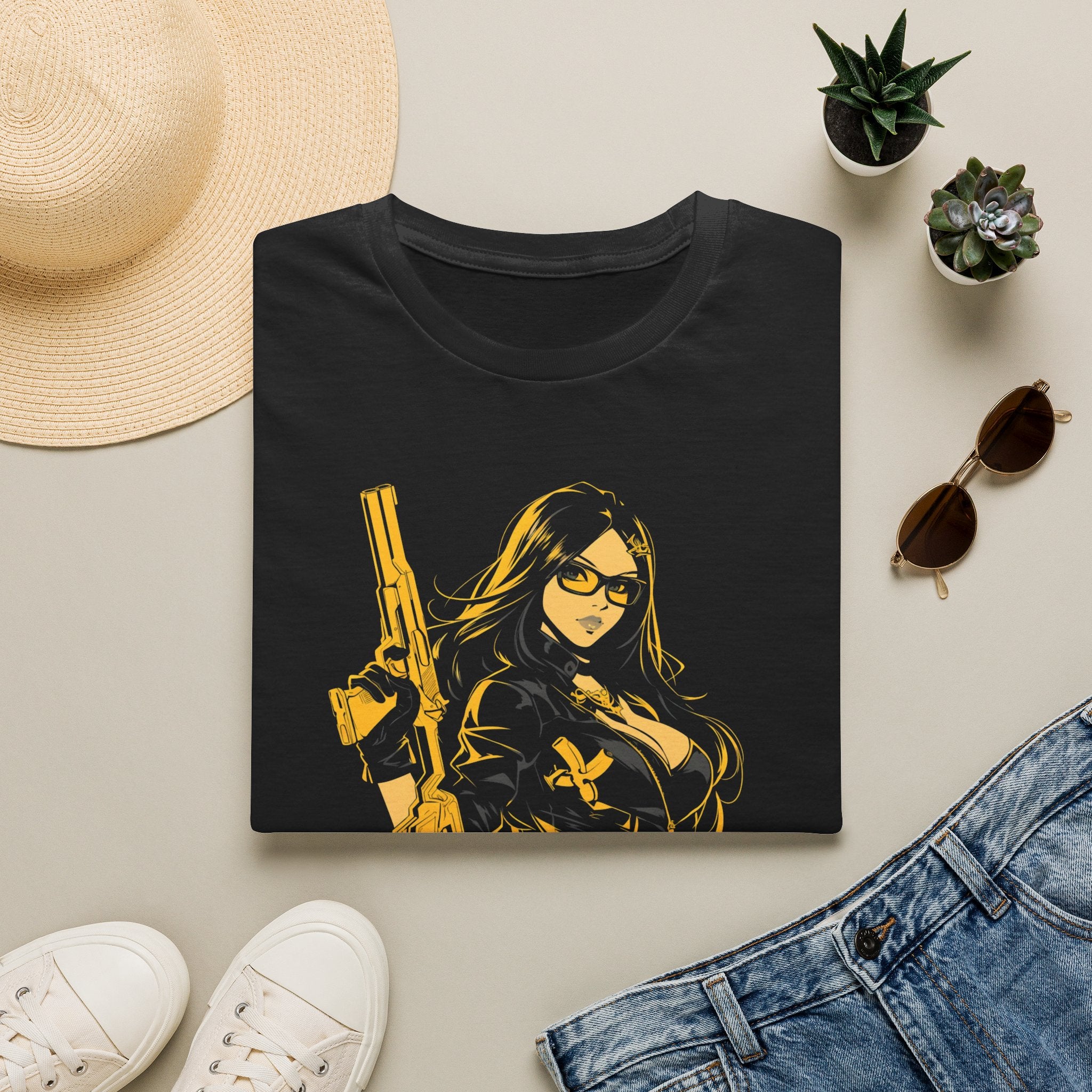 Comic Girl - Noir Femme Illustration T-Shirt