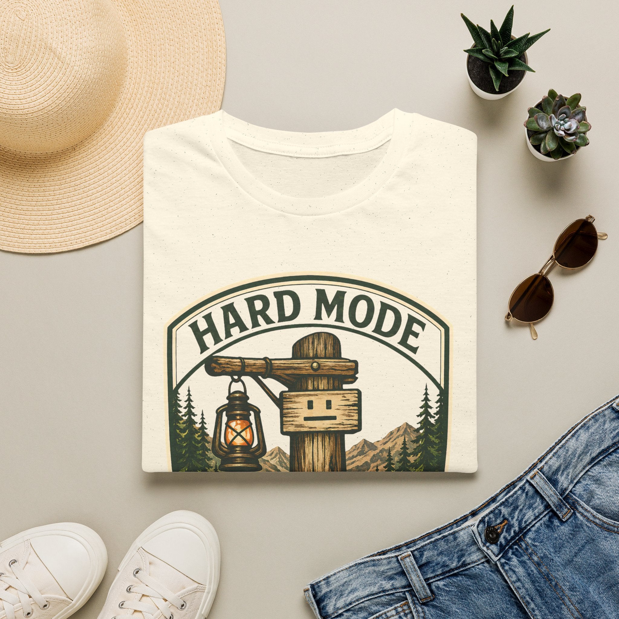 Hard Mode Trail Marker T-Shirt - Lantern Sign Graphic Tee