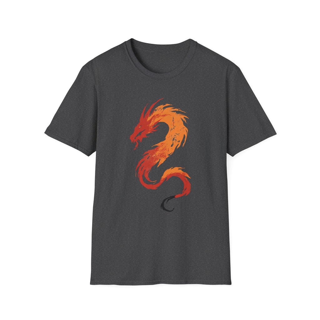 Fire Drake Brushstroke T-Shirt - Fiery Asian-Inspired Dragon Graphic