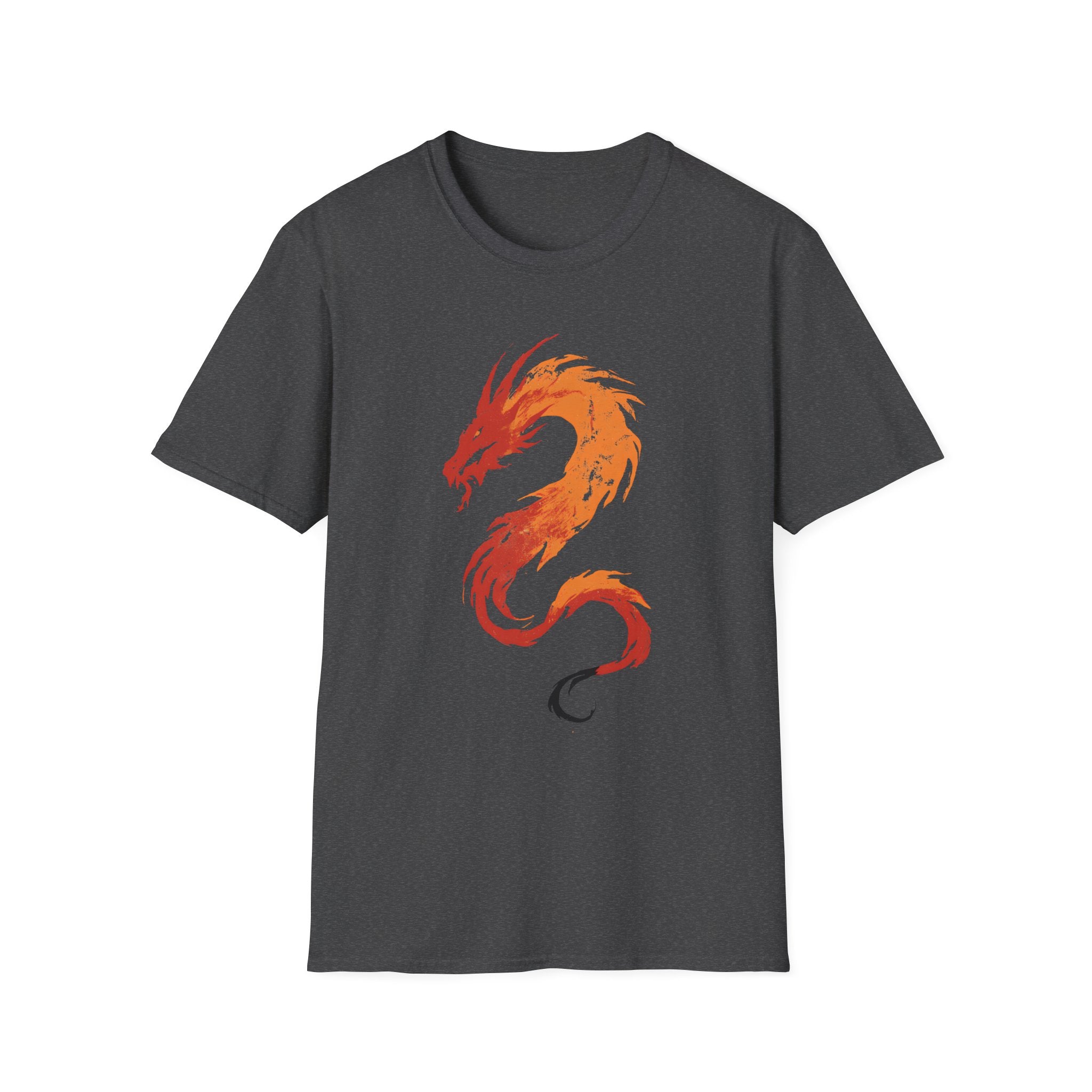 Fire Drake Brushstroke T-Shirt - Fiery Asian-Inspired Dragon Graphic