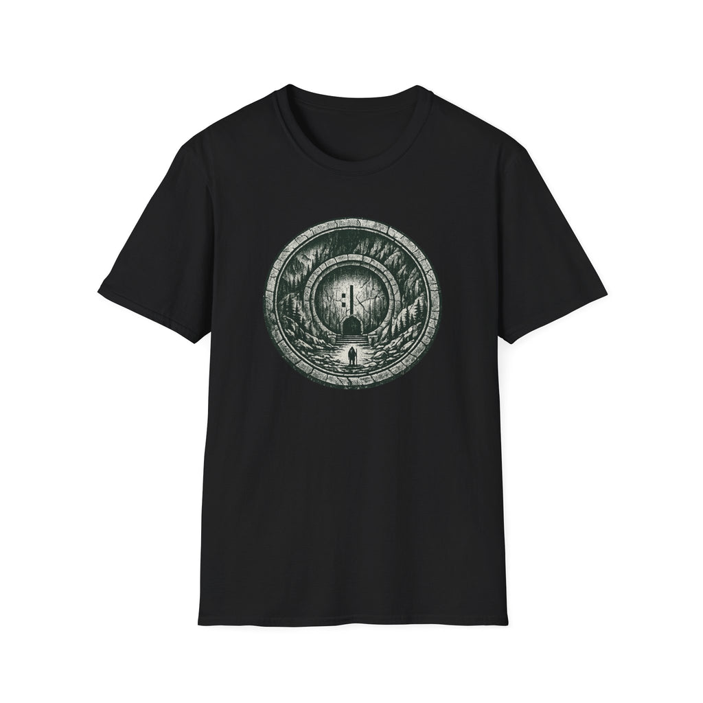Mystic Forest Portal T-Shirt — Circular Woodland Scene with Moonlit Path