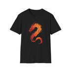 Fire Drake Brushstroke T-Shirt - Fiery Asian-Inspired Dragon Graphic