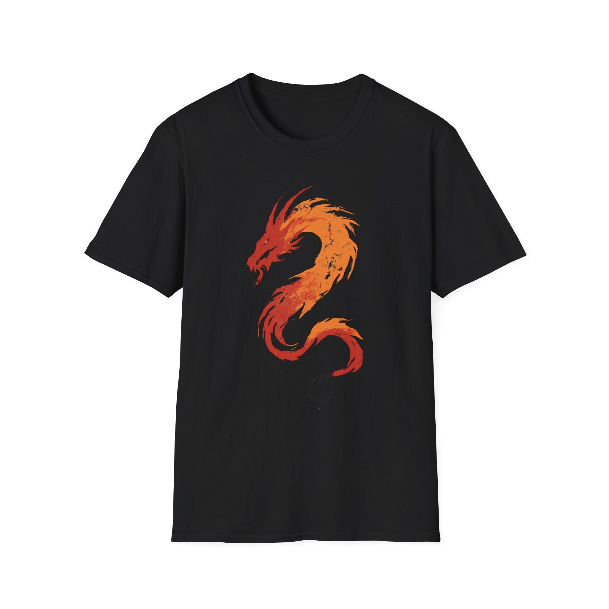 Fire Drake Brushstroke T-Shirt - Fiery Asian-Inspired Dragon Graphic