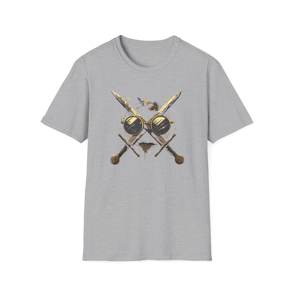 Weird Nerd Glasses Sword Face Graphic T-Shirt